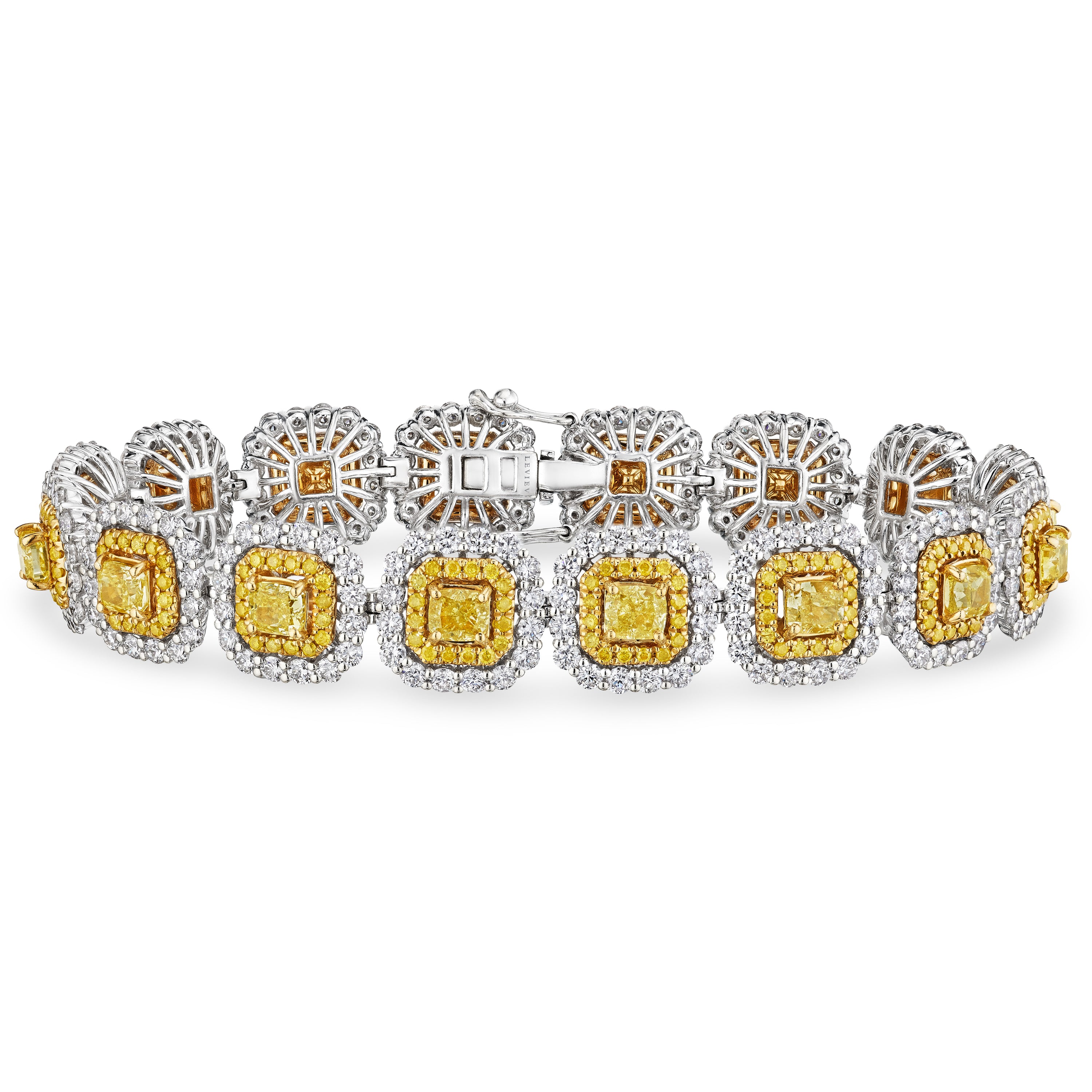 Cushion Cut Vivid Yellow Diamond Bracelet with Halo, 5 CT - LEVIEV