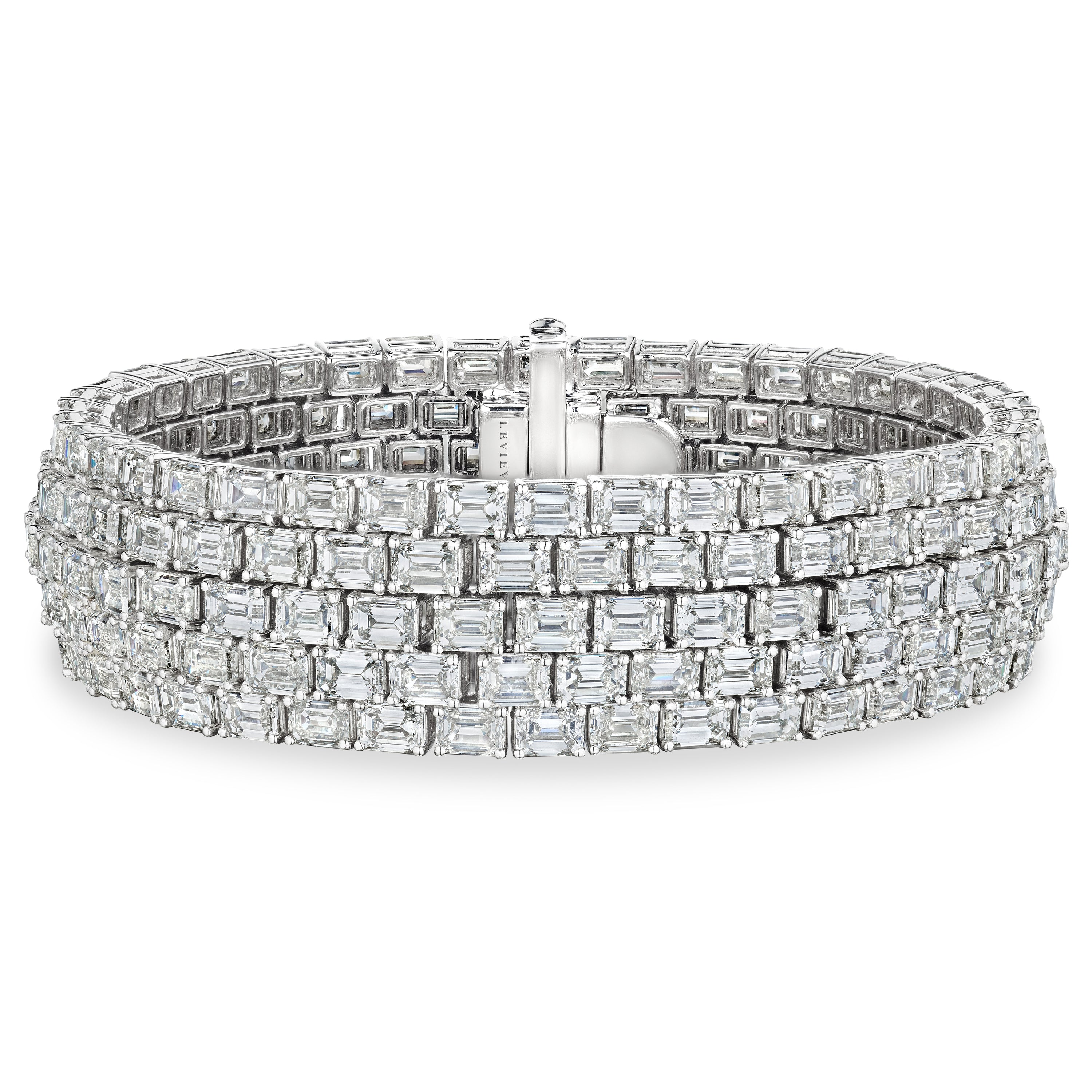 Emerald Cut Diamond Multi-Row Bracelet, 48 CT - LEVIEV