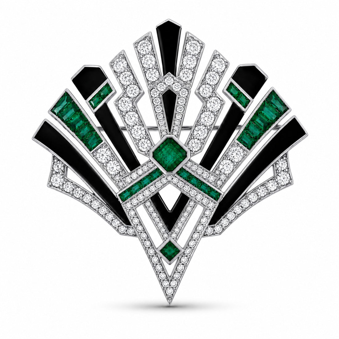 Leviev Hudson 8.06 Carat Emerald & Diamond Brooch in 18K White Gold