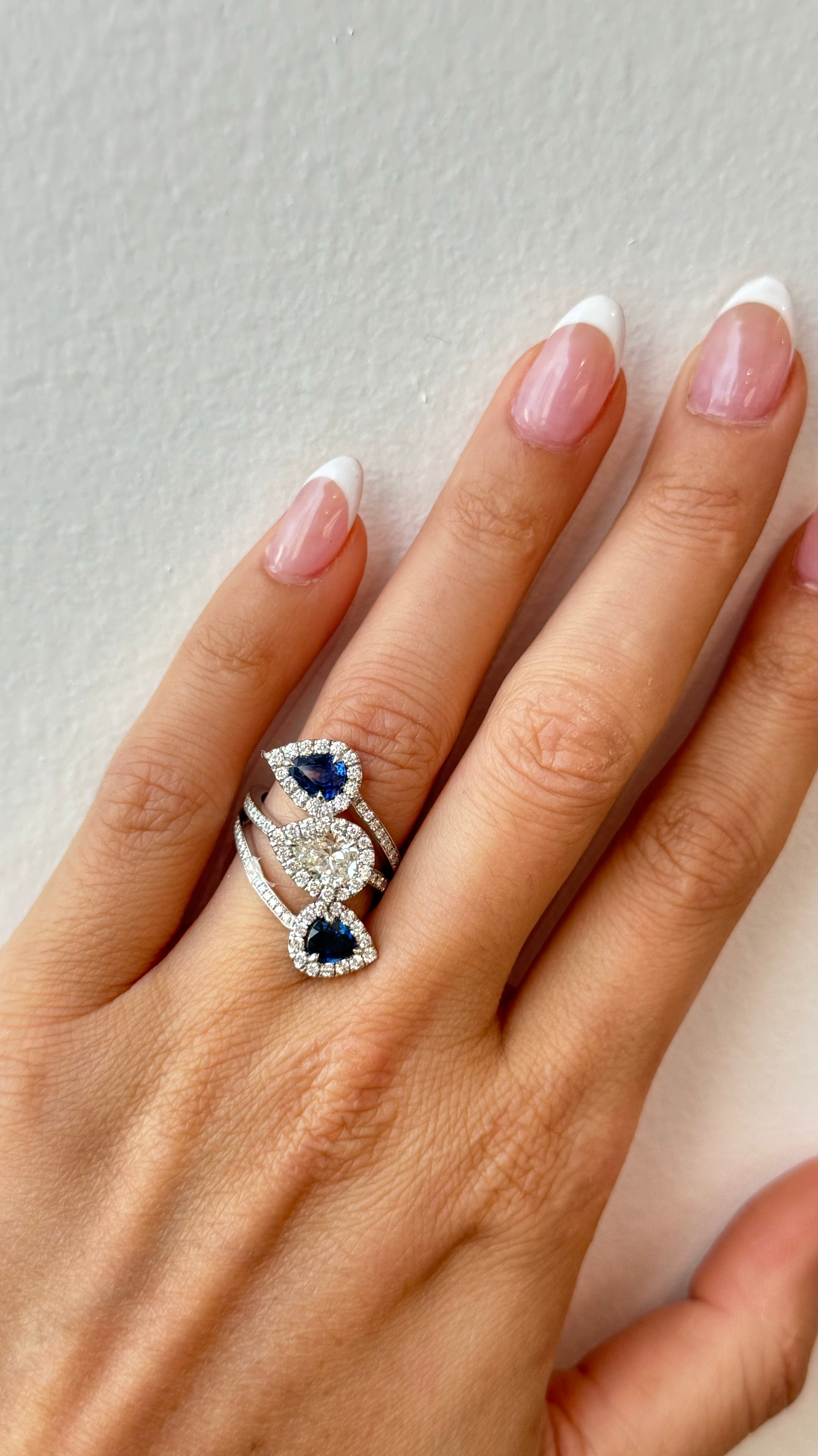 Pear Shape Diamond Spiral Ring with Sapphires, 0.8 CT - LEVIEV