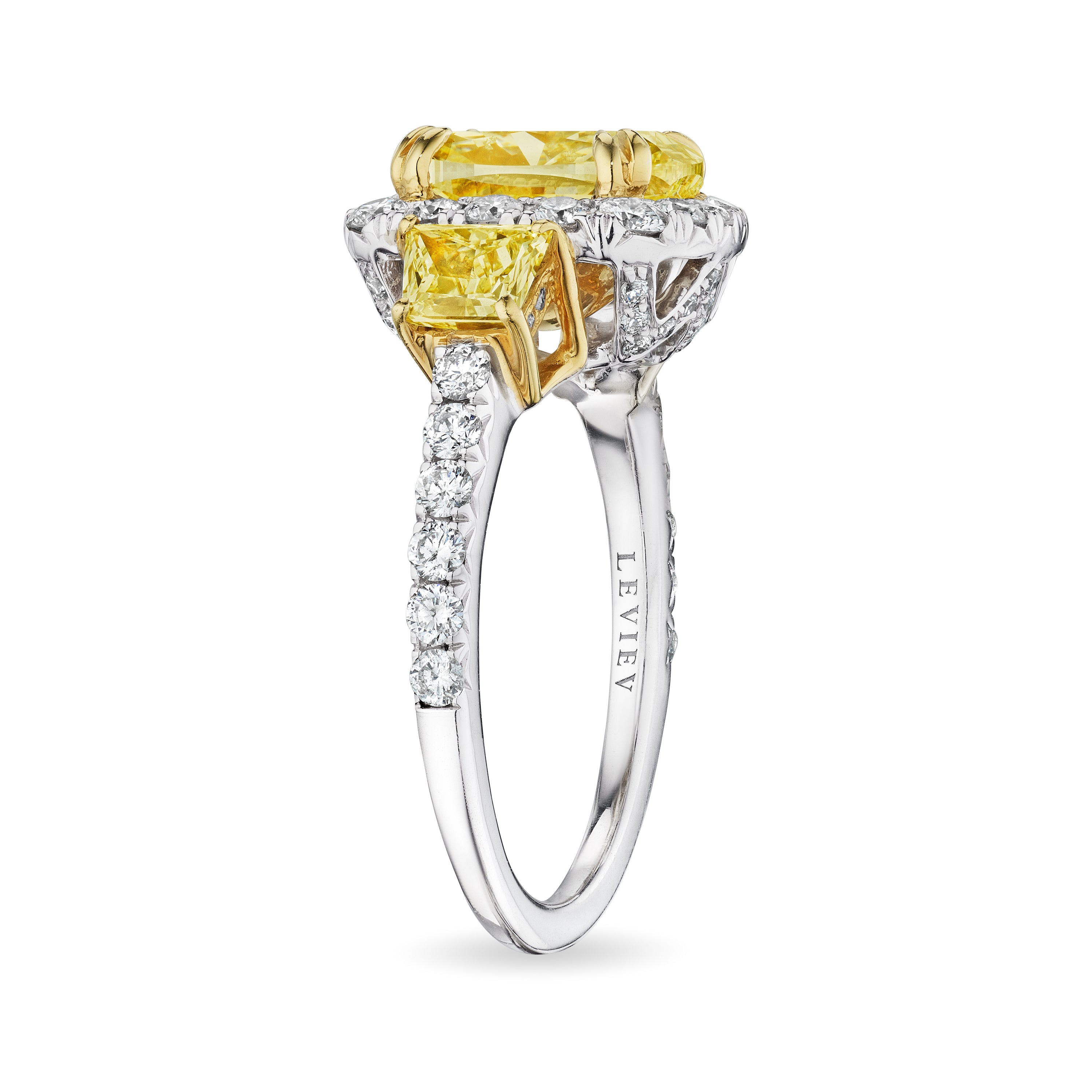 Cushion Cut Fancy Yellow Diamond Ring with Halo, 2 CT - LEVIEV