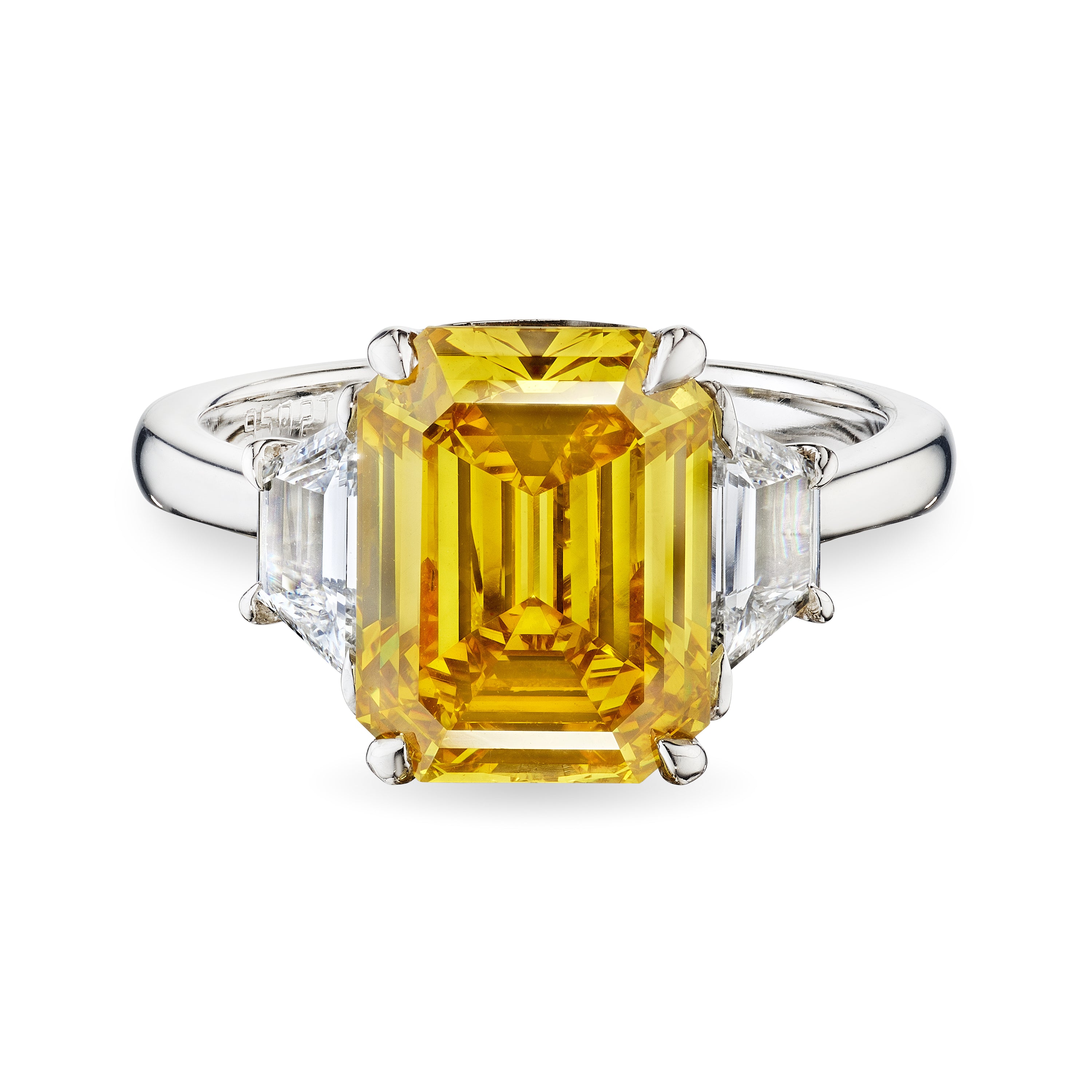 Emerald Cut Fancy Deep Brownish Yellow Diamond Ring with Trapezoids, 4 CT - LEVIEV
