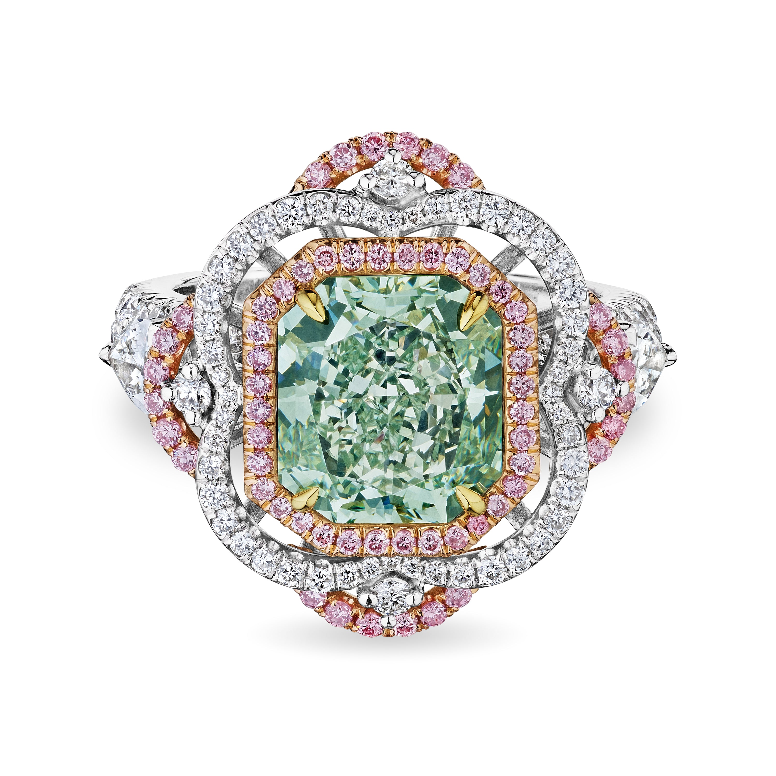 Radiant Shape Cut Fancy Green Diamond Ring,  3 CT - LEVIEV