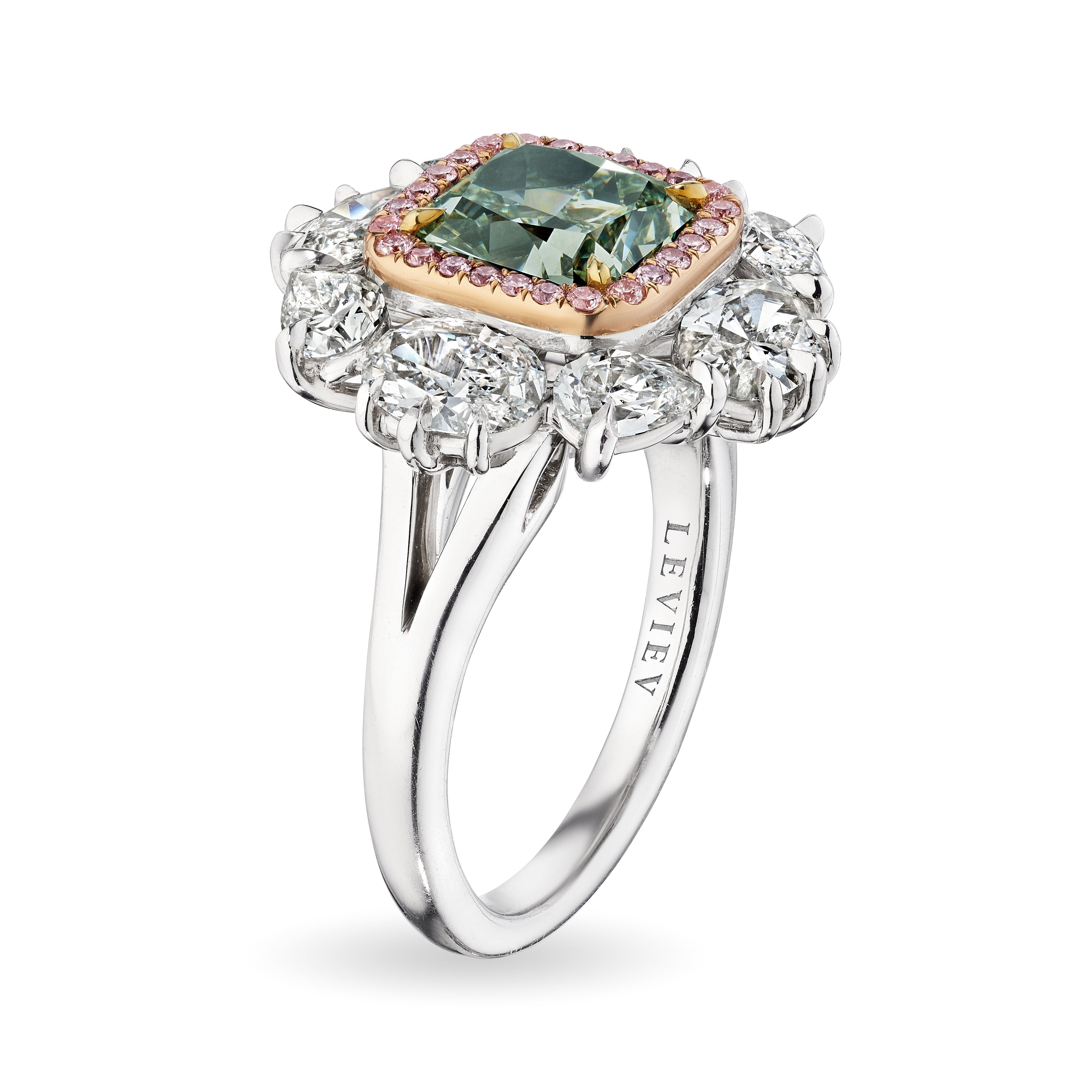 Cushion Cut Fancy Green Diamond Ring, 2 CT - LEVIEV