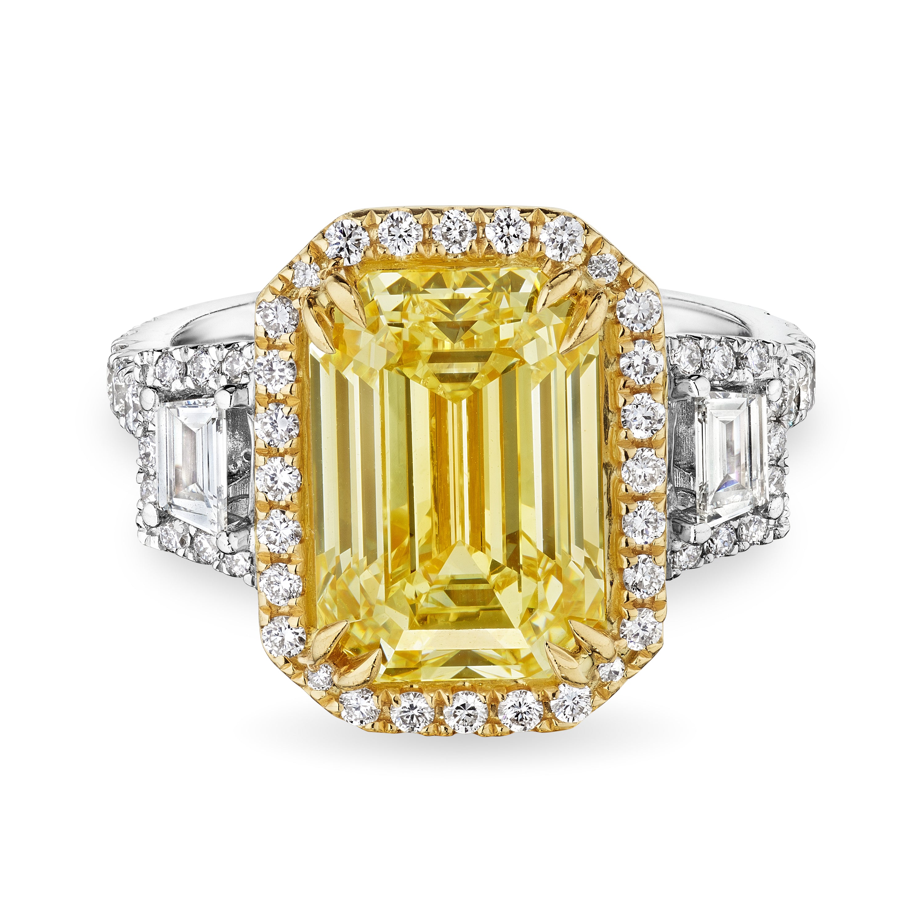Emerald Cut Fancy Light Yellow Diamond Ring, 4.5 CT - LEVIEV