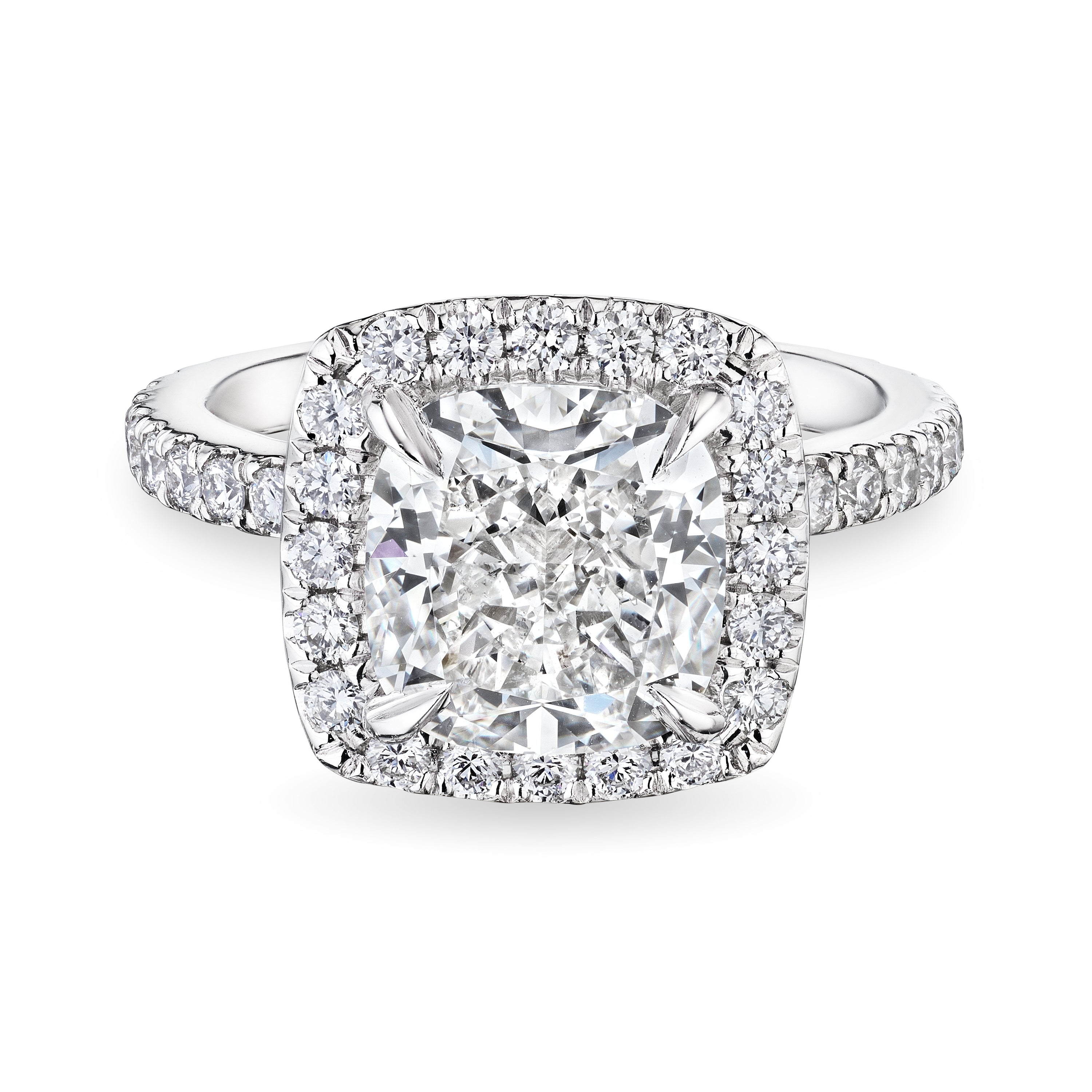 Cushion Cut Diamond Ring with Halo, 3.5 CT - LEVIEV
