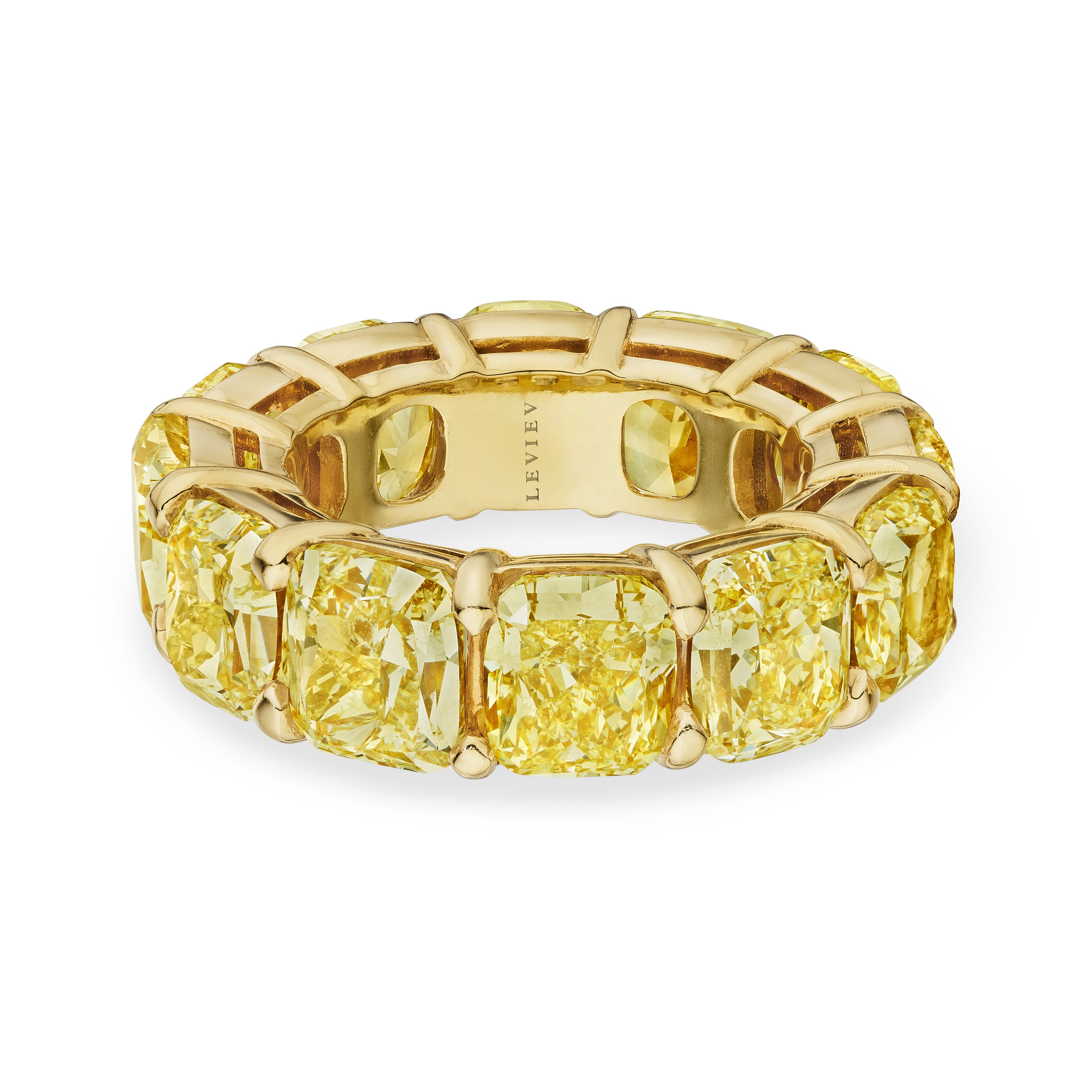 Fancy Yellow Cushion Cut Diamond Eternity Band, 18 CT - LEVIEV