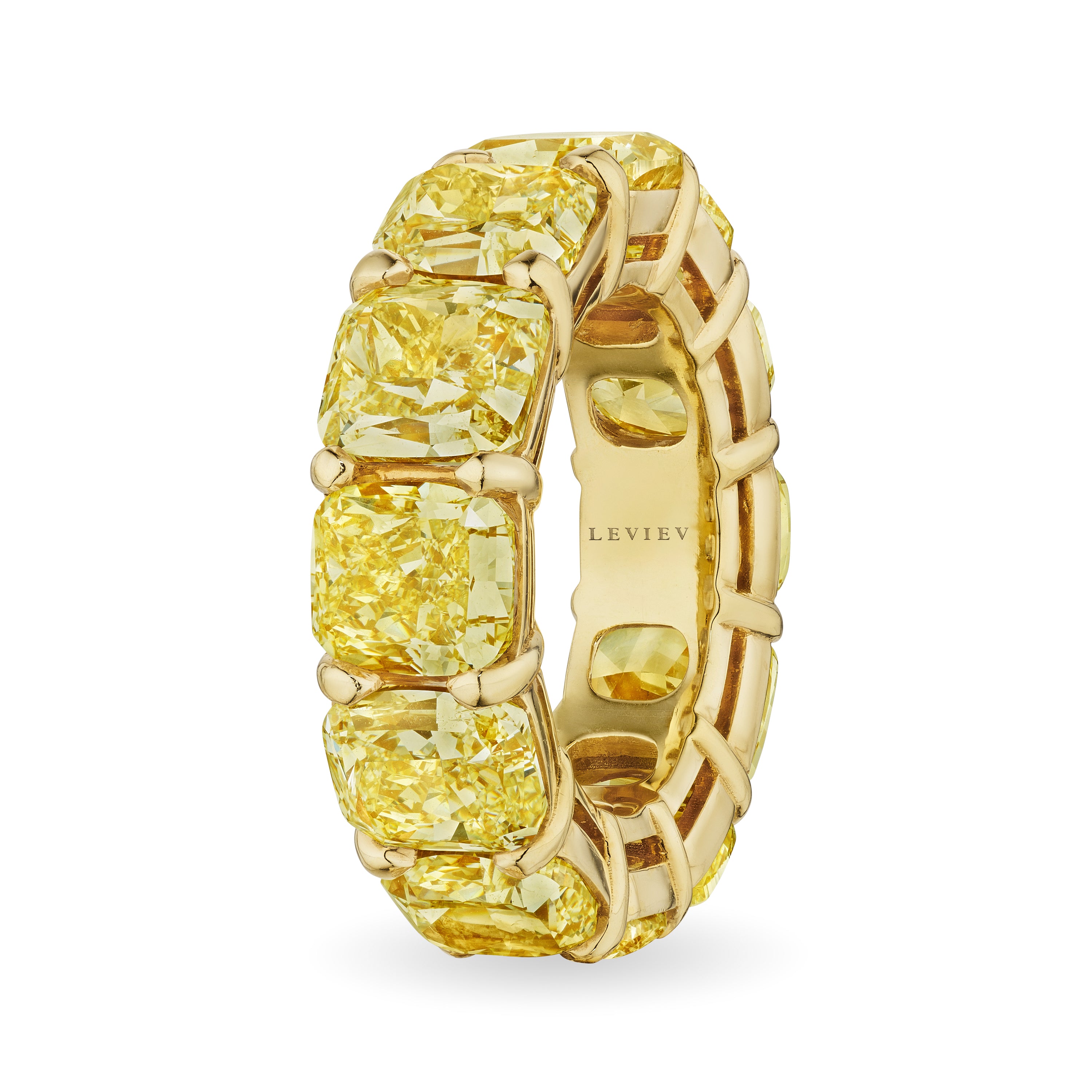 Fancy Yellow Cushion Cut Diamond Eternity Band, 18 CT - LEVIEV
