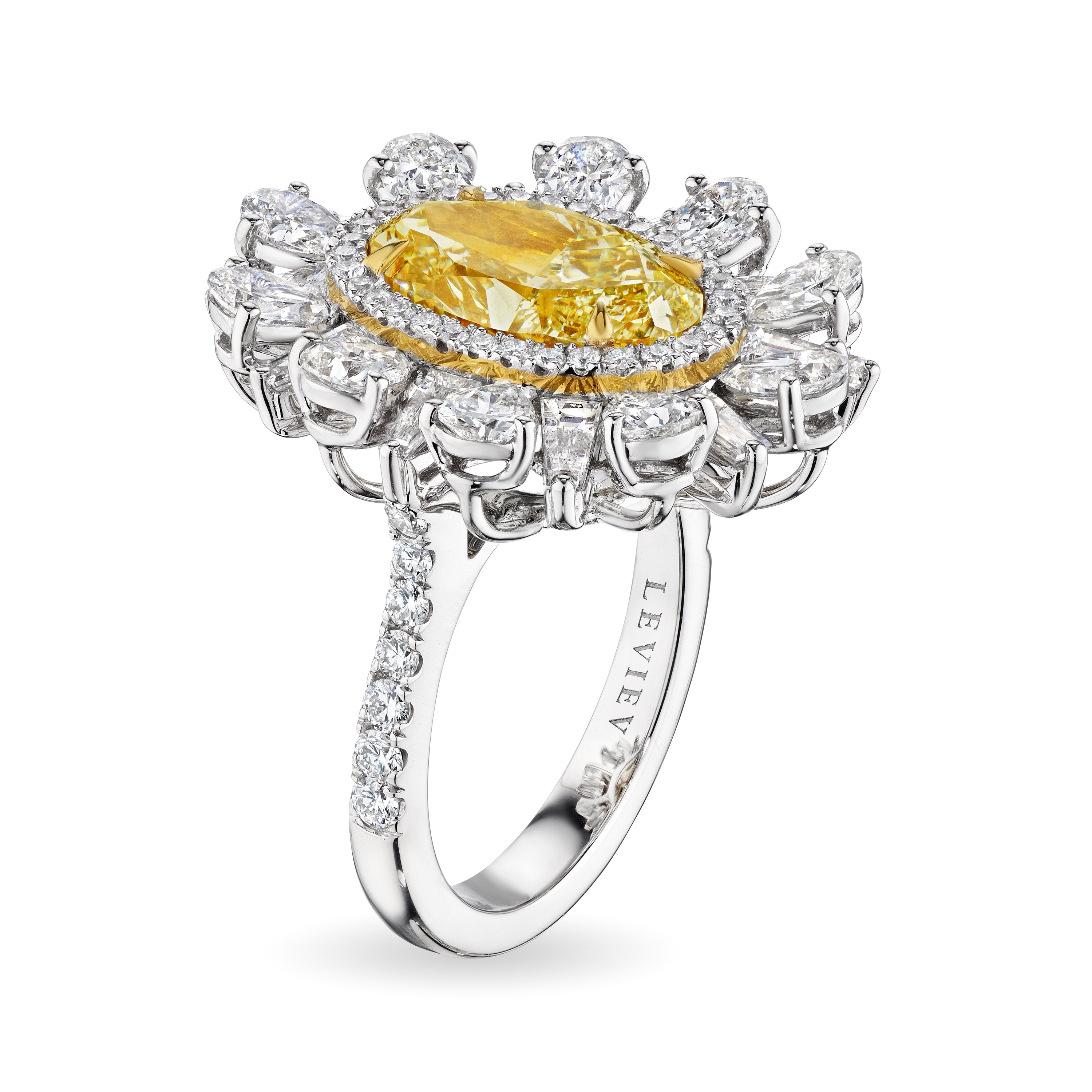 Oval Cut Fancy Light Yellow Cocktail Ring, 4 CT - LEVIEV