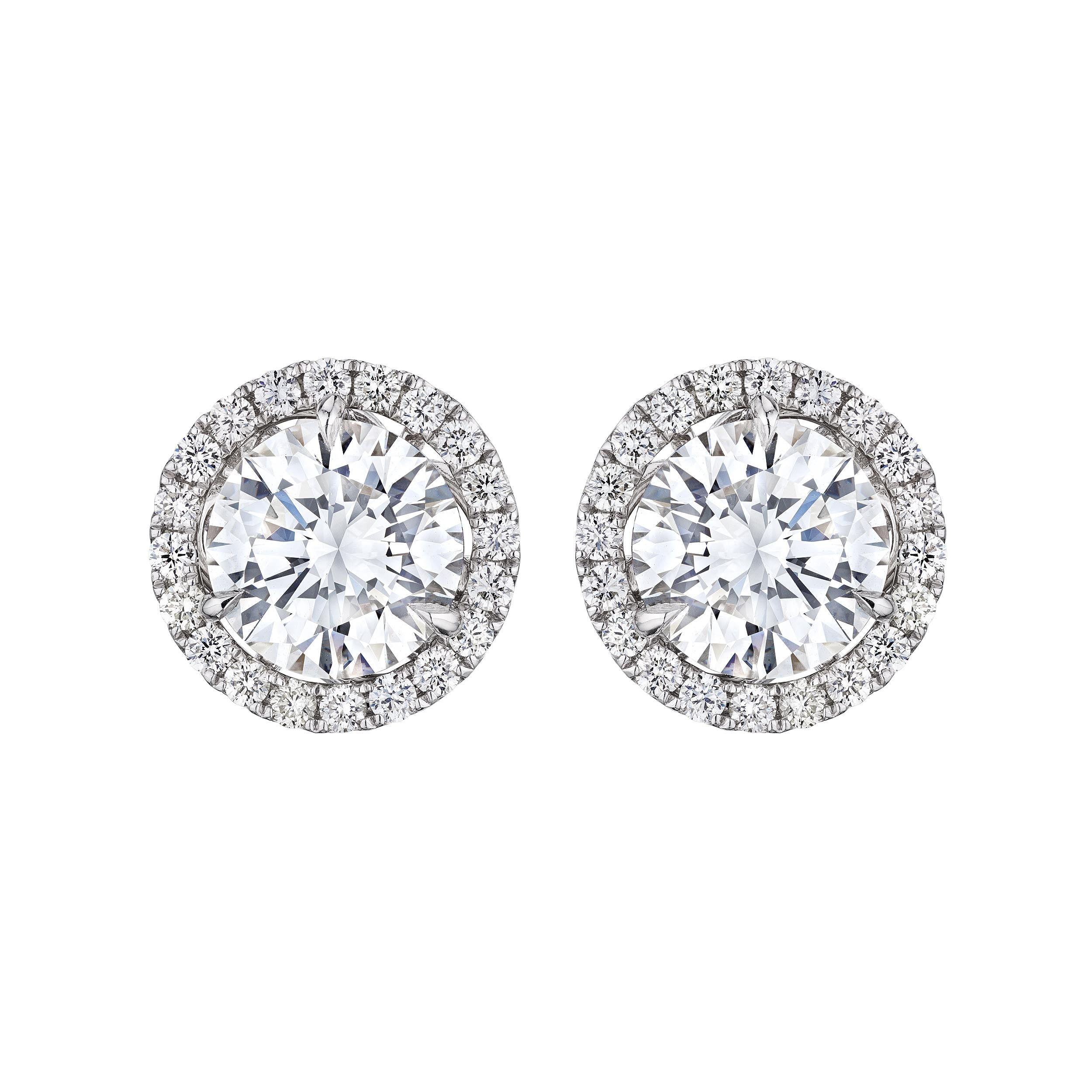 Diamond Stud Earrings with Halo, 6 CT - Earrings - Leviev Diamonds