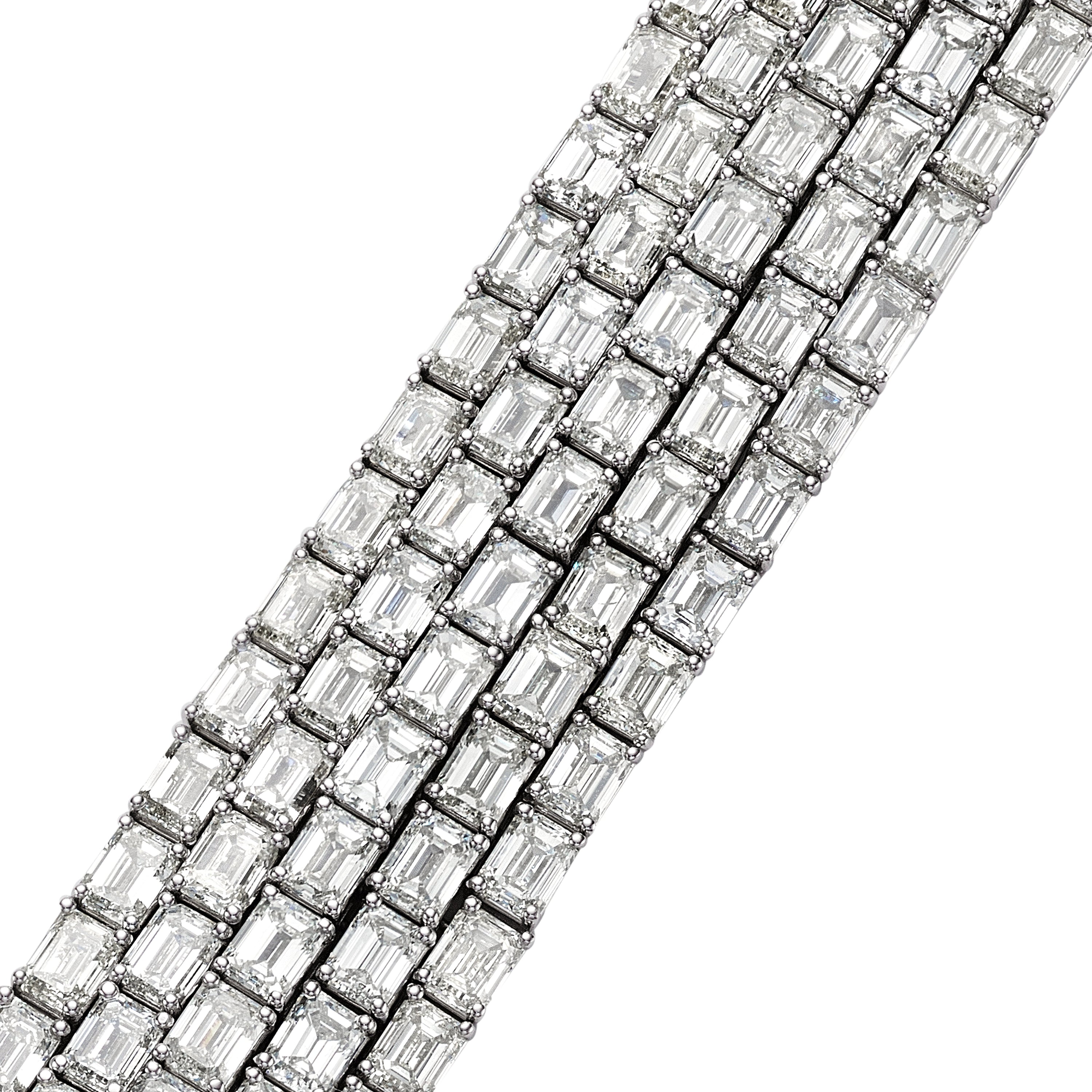 Emerald Cut Diamond Multi - Row Bracelet, 48 CT - Bracelets - Leviev Diamonds