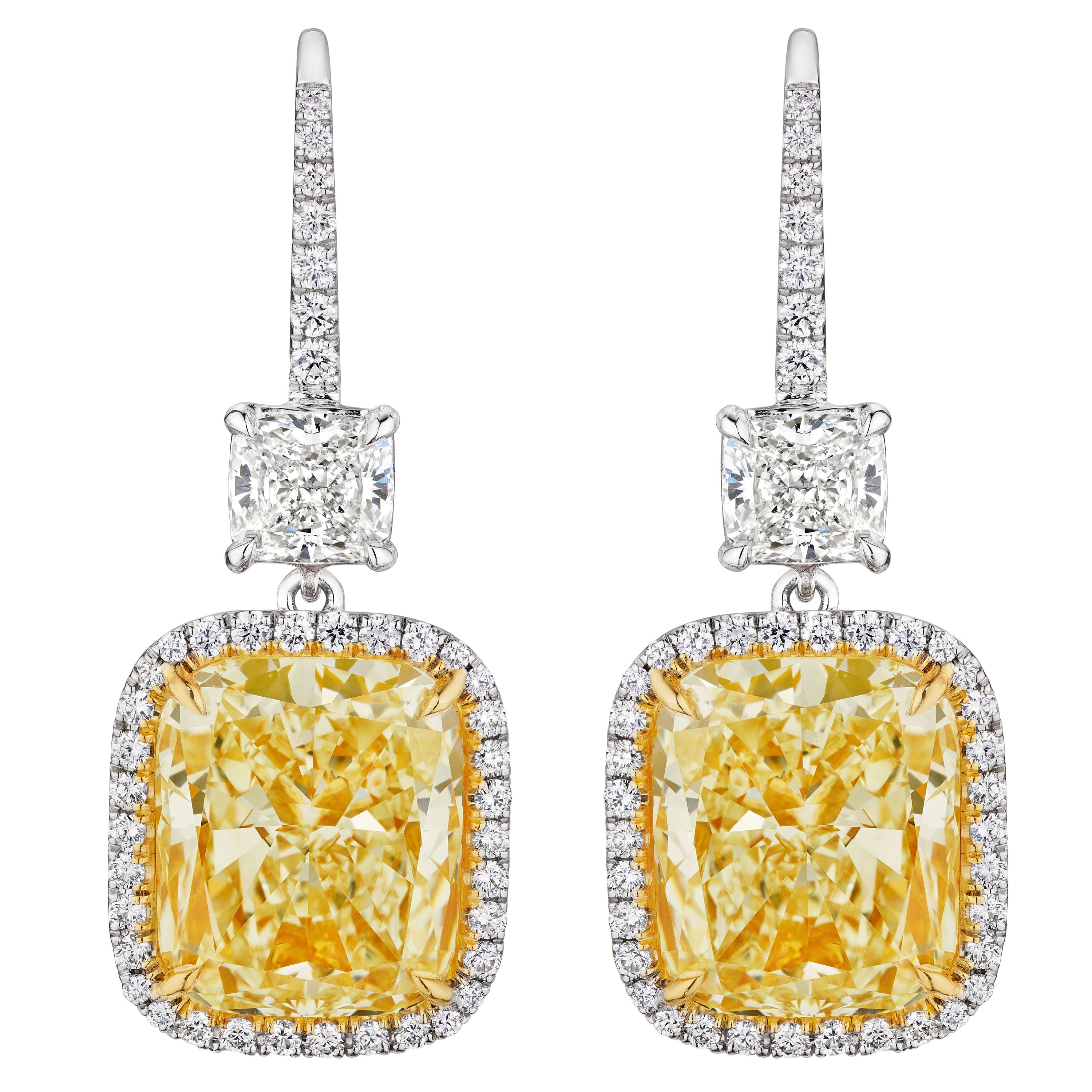 'Golden Brilliance' Light Yellow Drop Diamond Earrings, 8.5 CT Each - Earrings - Leviev
