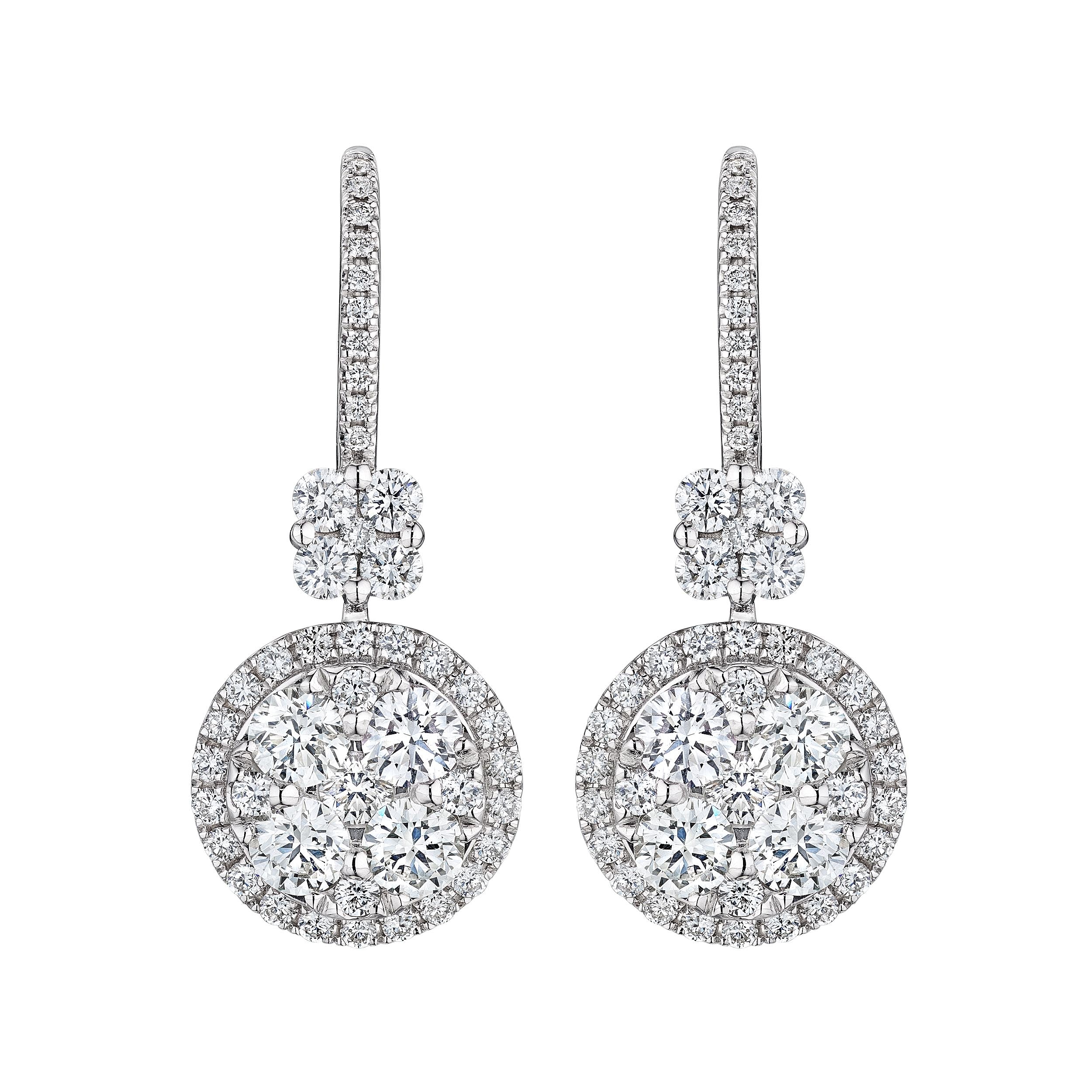 Halo Gleam Drop Invisible Set Earrings, 3.40 CT - Earrings - Leviev