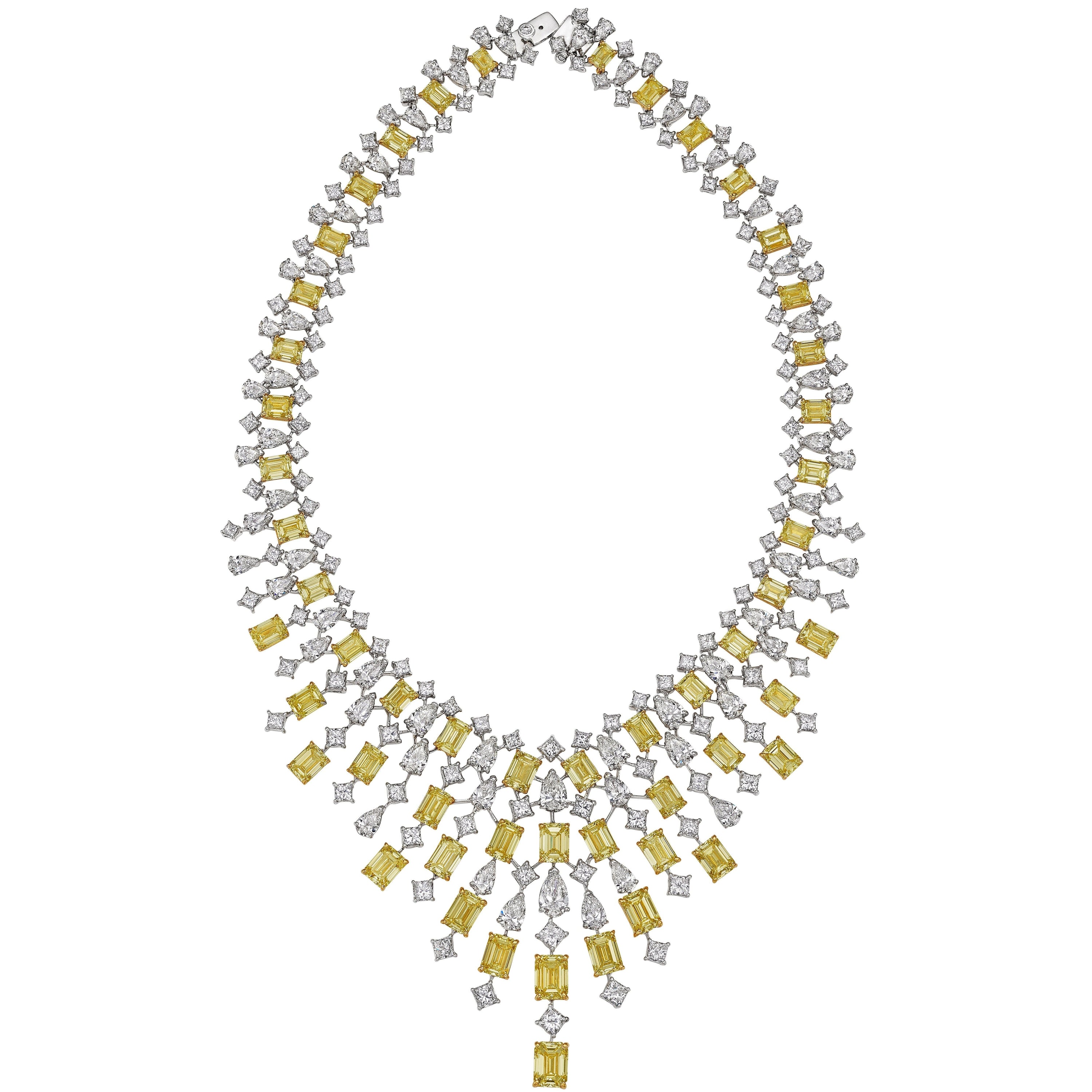 Multi - Shaped White and Fancy Light Yellow Diamond Necklace, 125 CT - Necklaces - Leviev