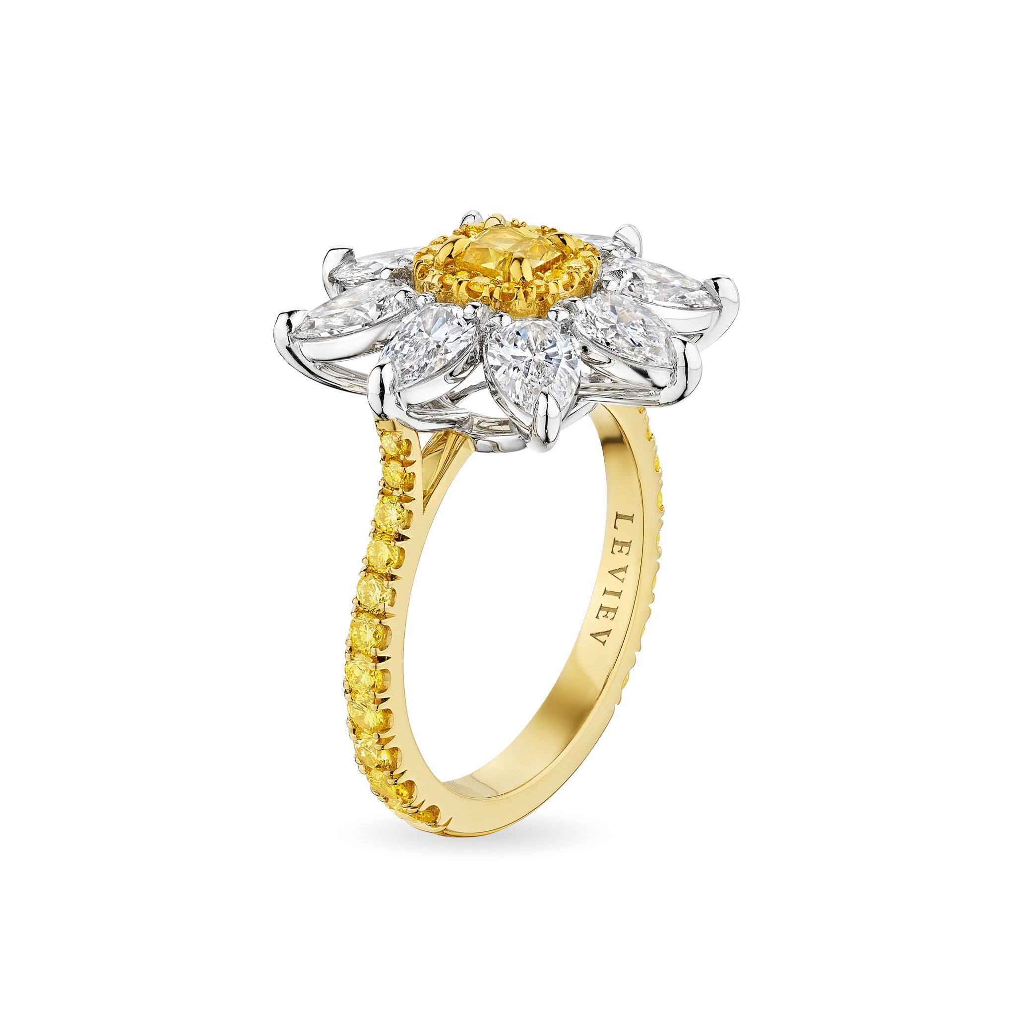 ‘Starburst Serenade’ Orange Yellow Flower Shape Diamond Ring - Leviev