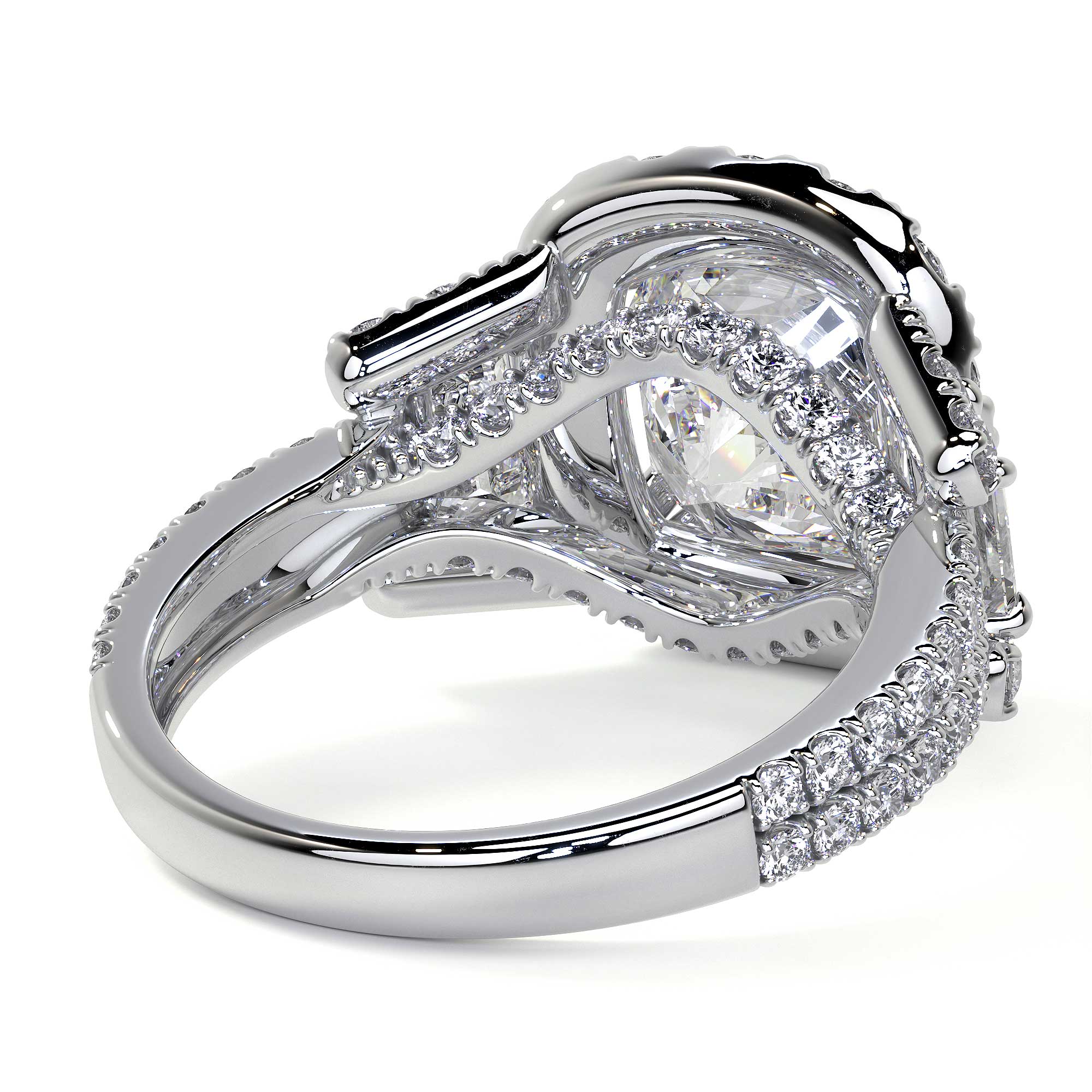 Cushion Cut 3 Stone Diamond Ring with Pave - Rings - Leviev Diamonds
