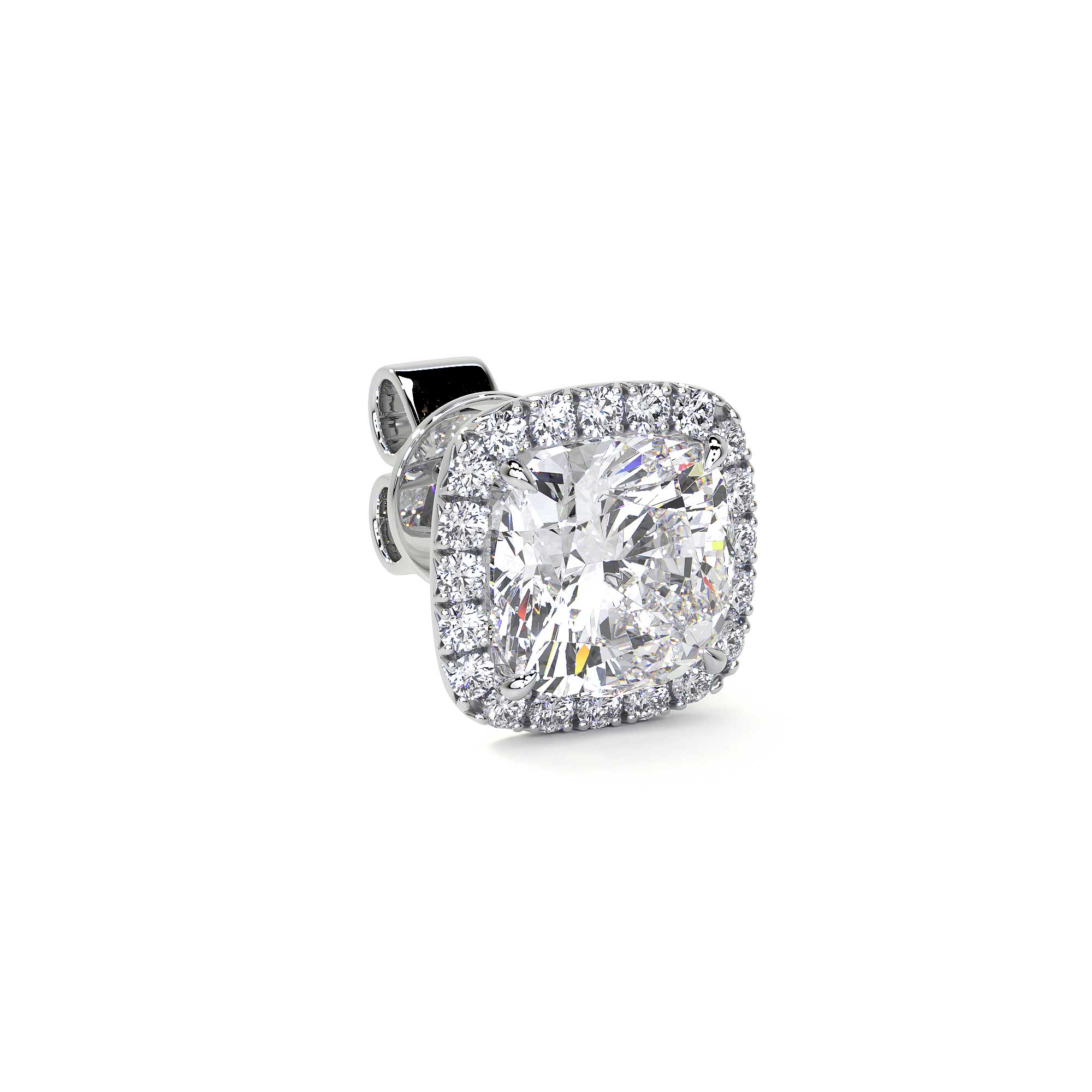 Cushion Cut Diamond Earrings with Halo, 3 CT Each - Earrings - Leviev Diamonds