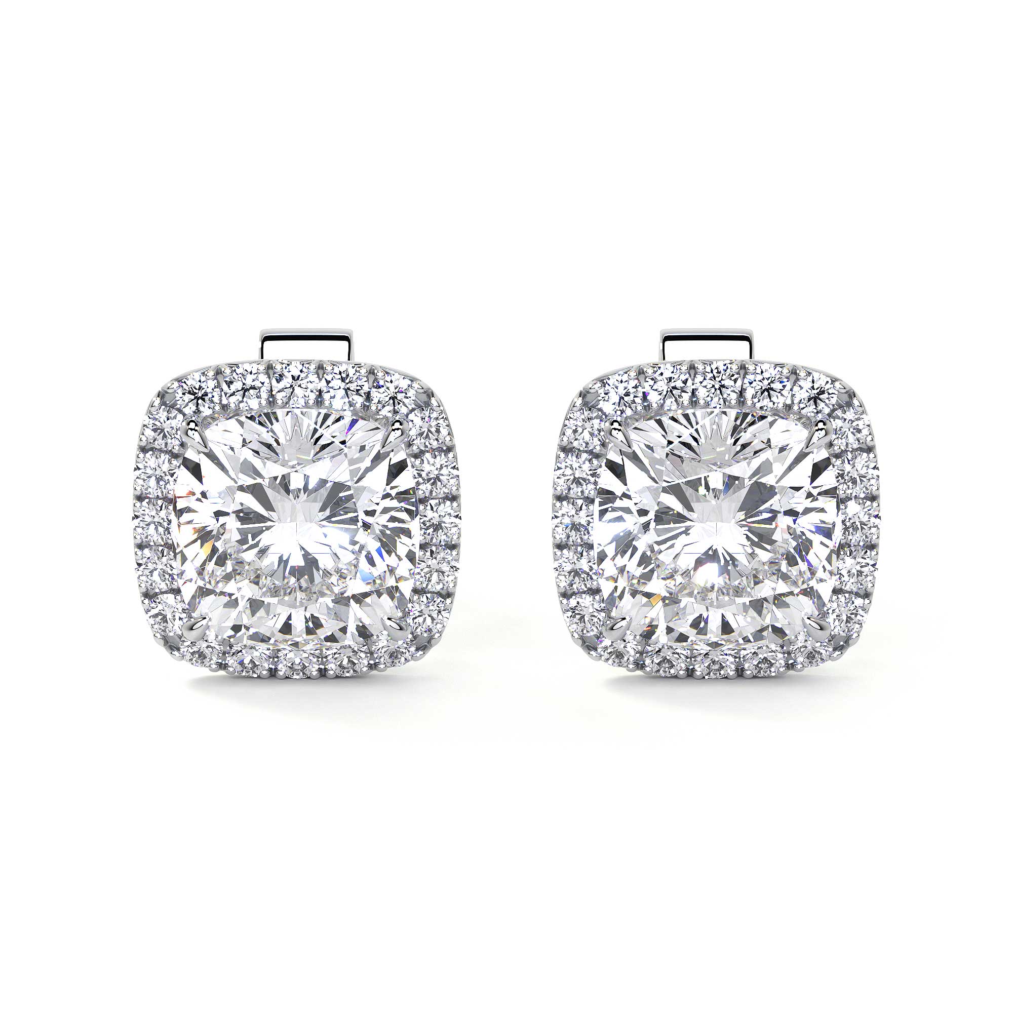 Cushion Cut Diamond Earrings with Halo, 3 CT Each - Earrings - Leviev Diamonds