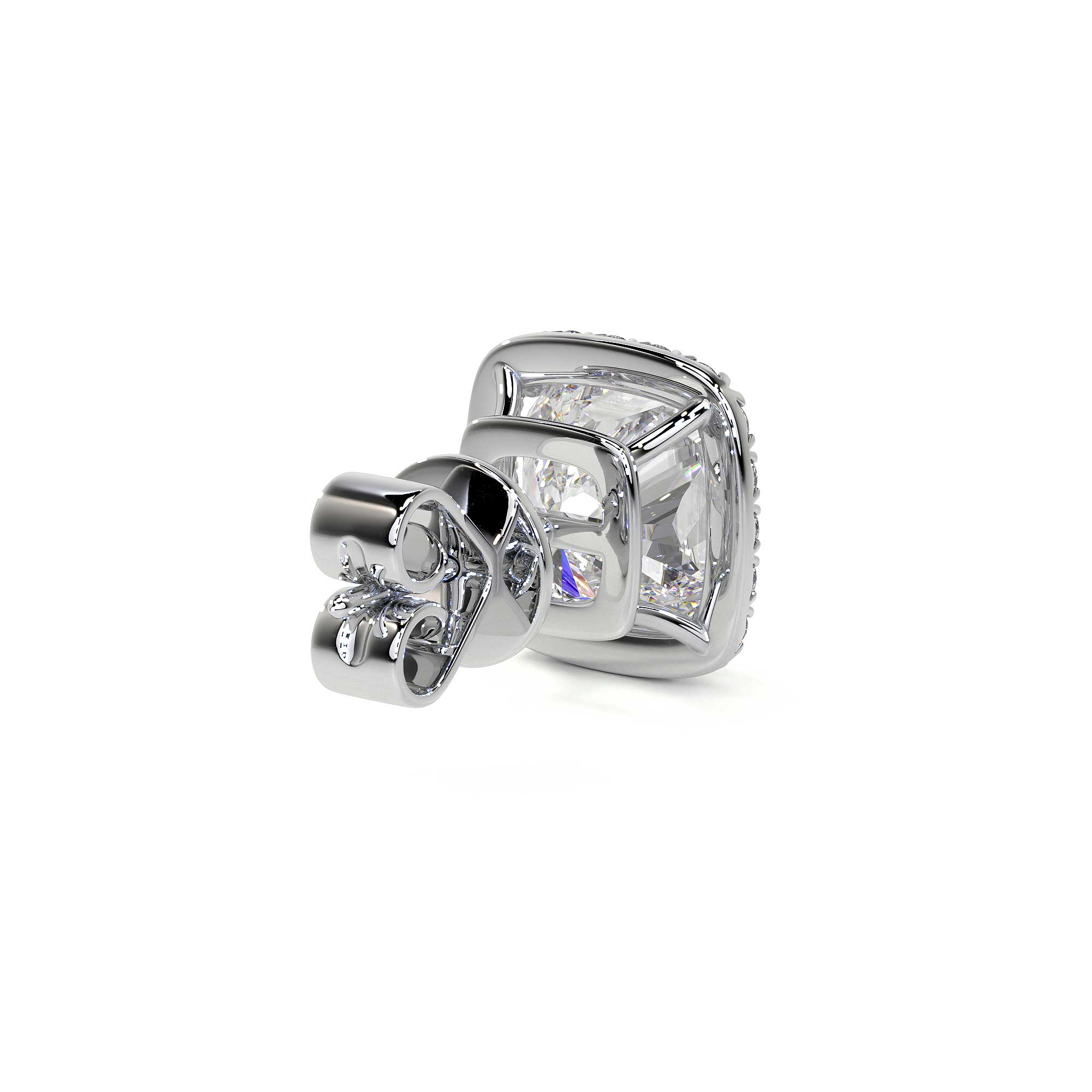 Cushion Cut Diamond Earrings with Halo, 3 CT Each - Earrings - Leviev Diamonds