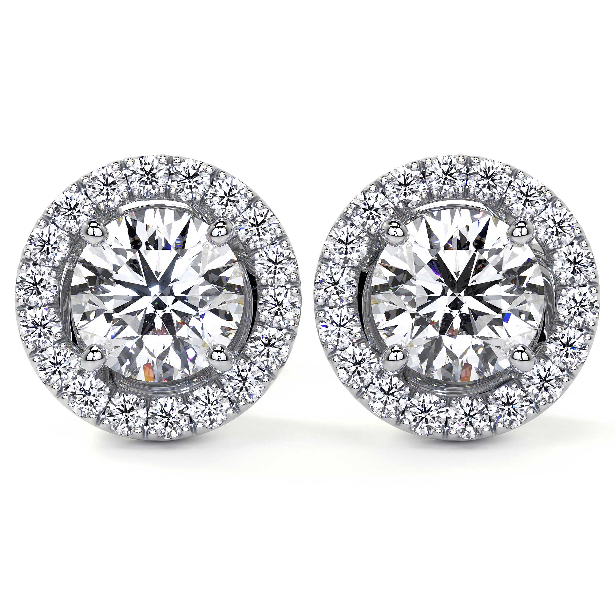 Diamond Studs with Halo, 1.00 CT Each - Earrings - Leviev Diamonds