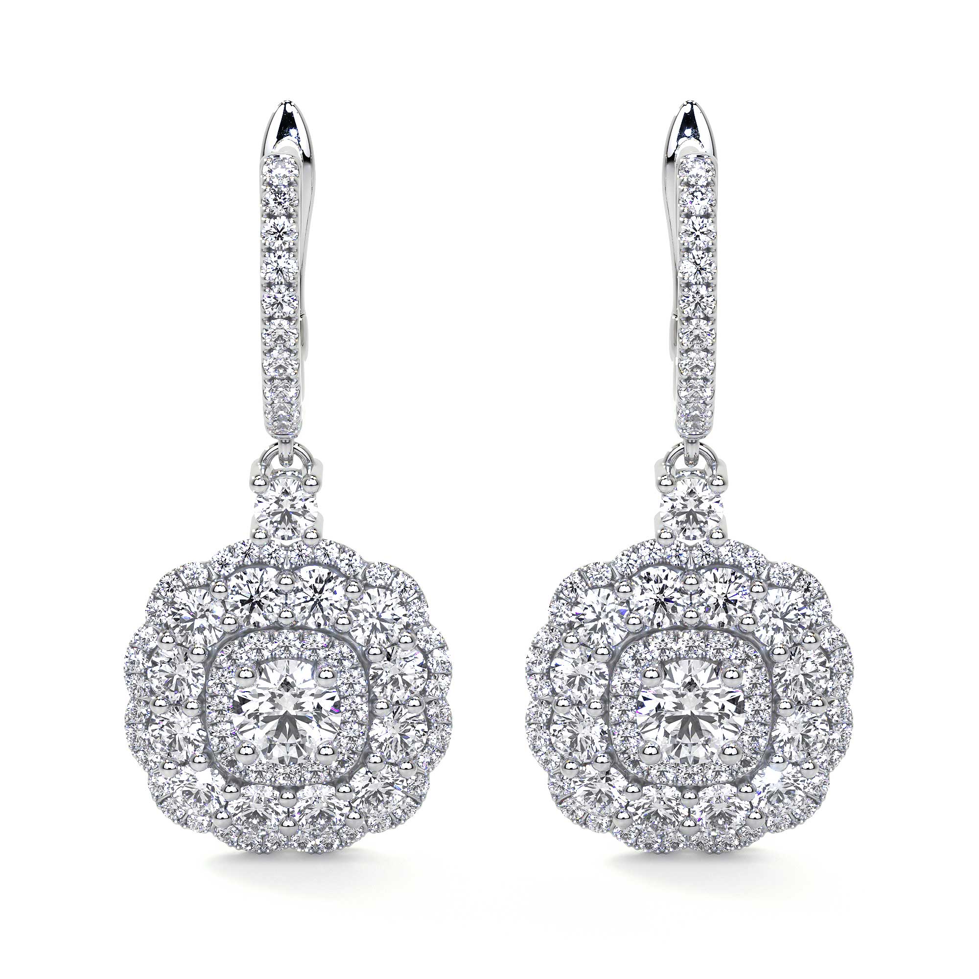 Drop Cluster Diamond Earrings with Halo - Earrings - Leviev Diamonds