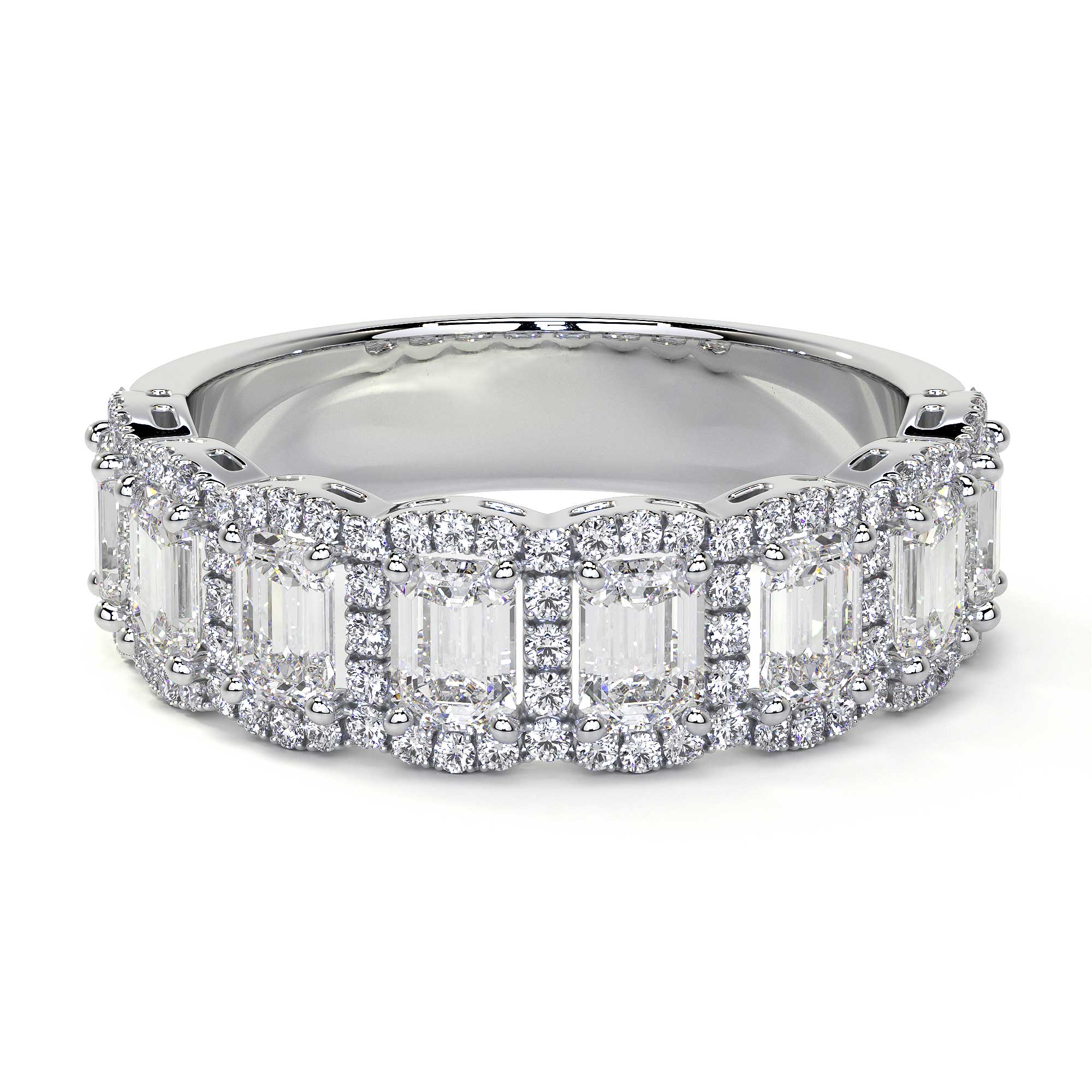 Emerald Cut Diamond Eternity Band with Halo, Small - Rings - Leviev Diamonds