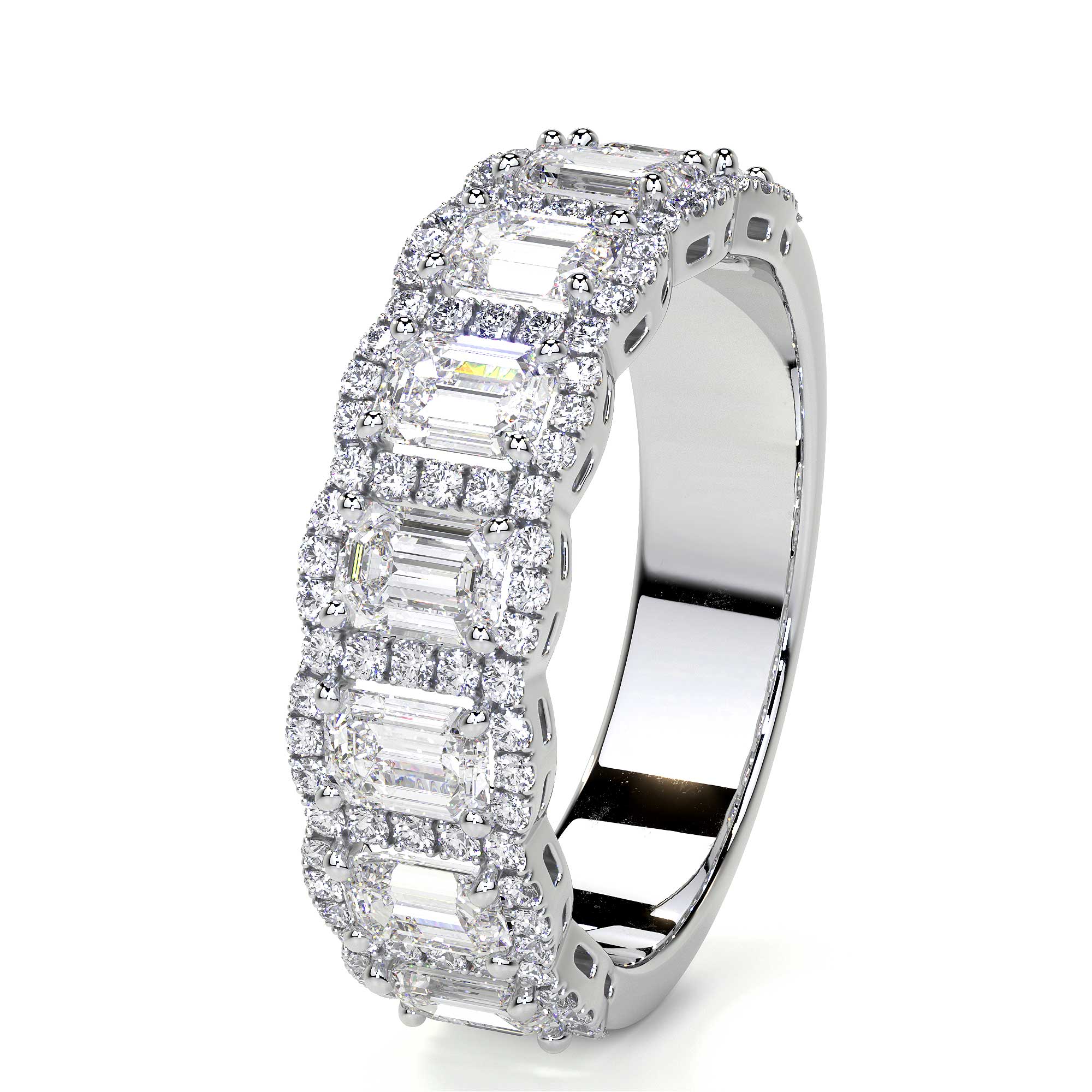Emerald Cut Diamond Eternity Band with Halo, Small - Rings - Leviev Diamonds