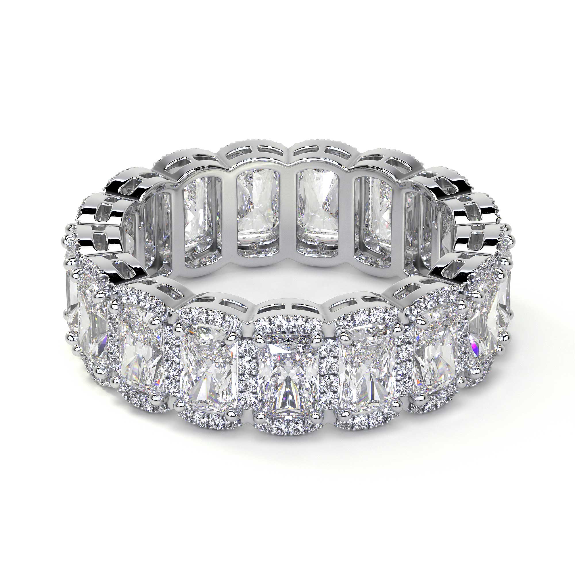 Emerald Cut Diamond Eternity Ring With Halo - Rings - Leviev Diamonds
