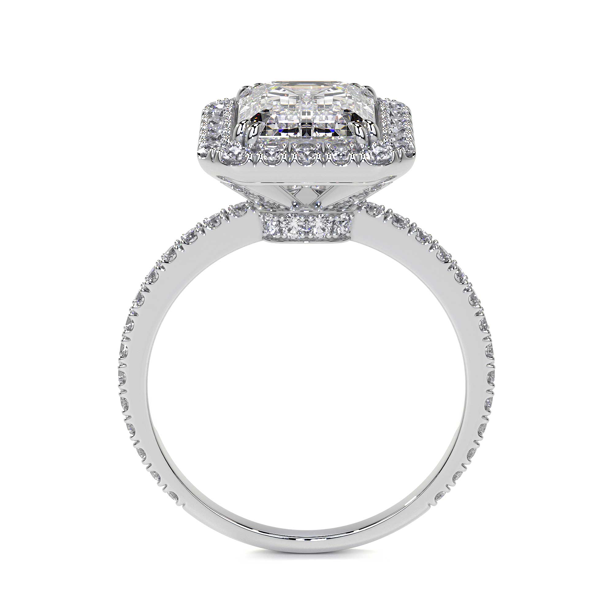 Emerald Cut Diamond Ring With Halo, 2 CT - Rings - Leviev Diamonds