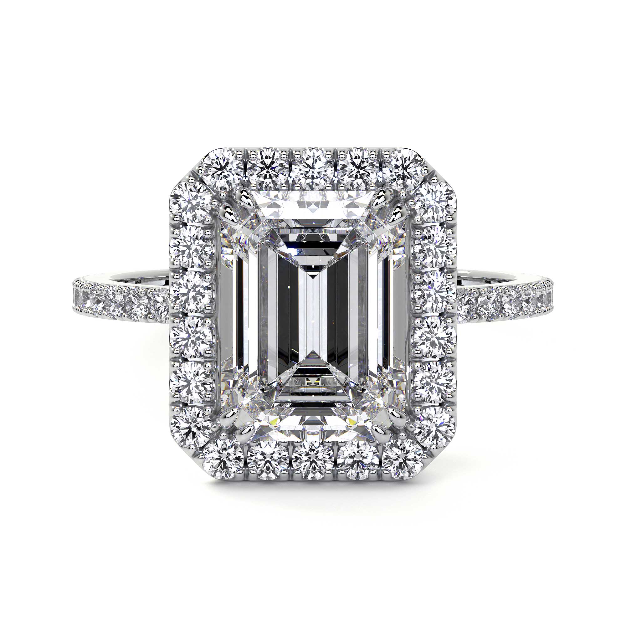 Emerald Cut Diamond Ring With Halo, 2 CT - Rings - Leviev Diamonds