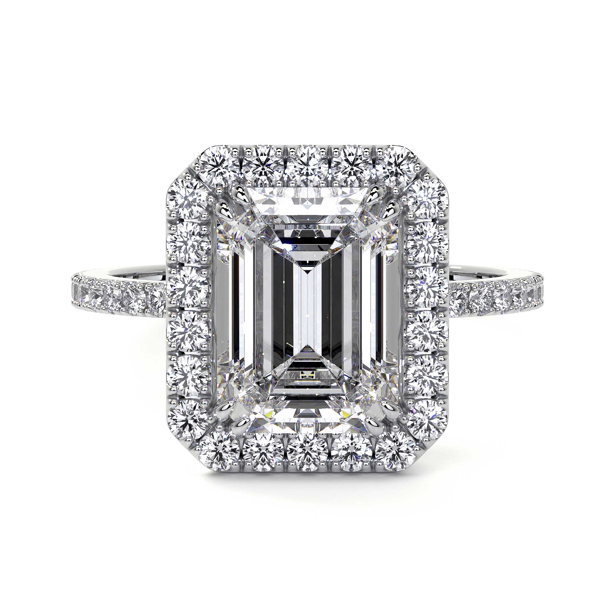 Emerald Cut Diamond Ring With Halo, 2 CT - Rings - Leviev Diamonds