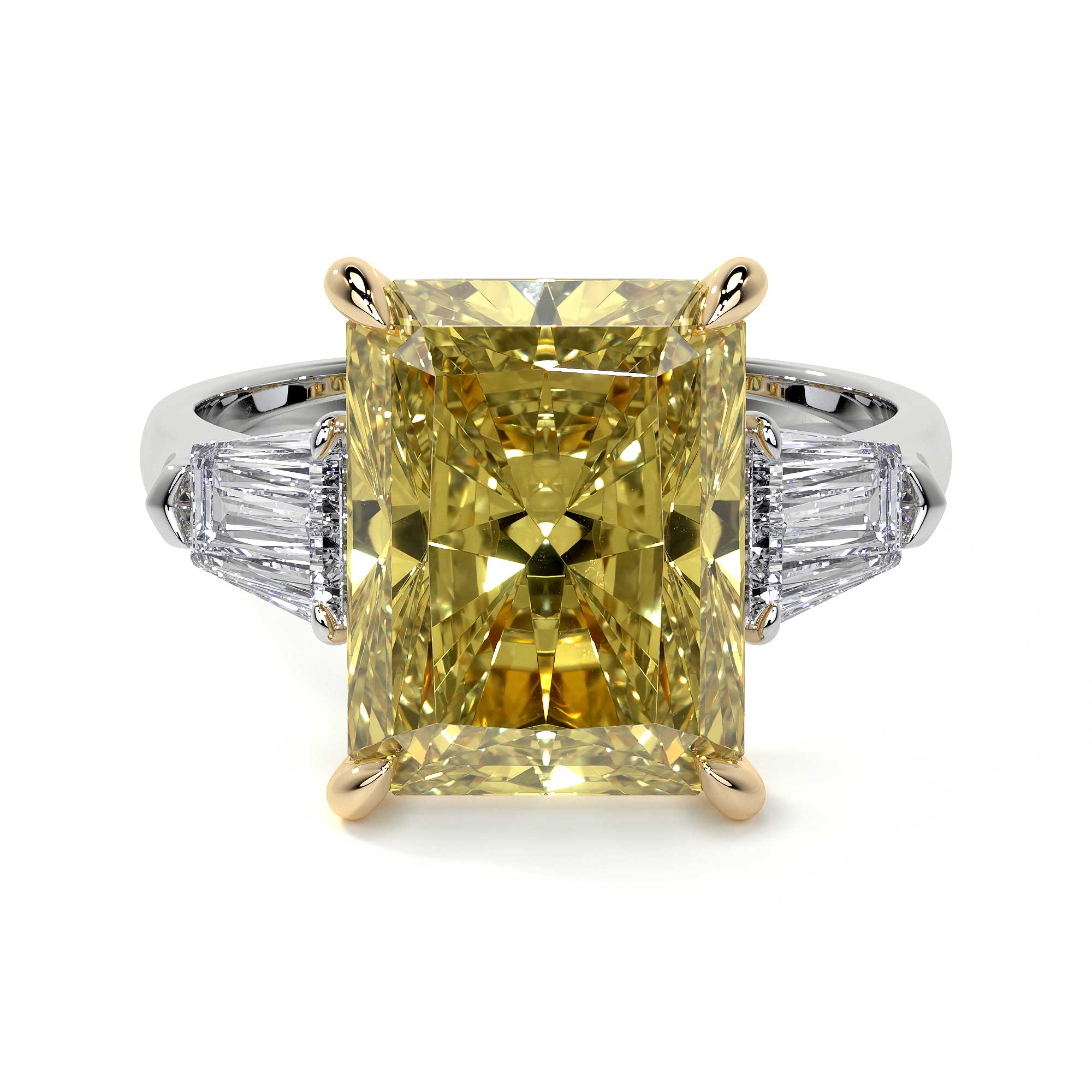 Fancy Vivid Yellow Emerald Cut Diamond Ring - Rings - Leviev Diamonds