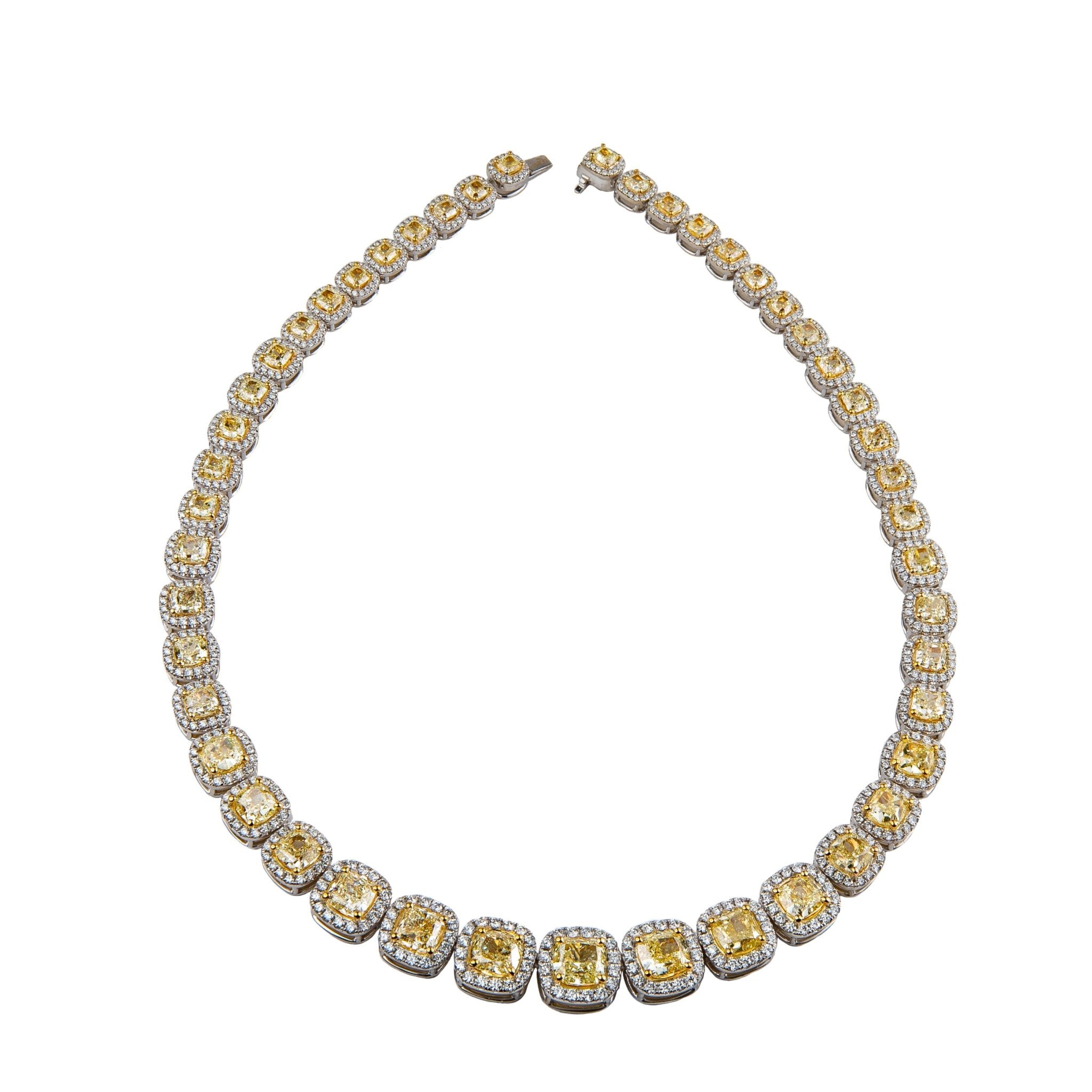 Fancy Yellow Cushion Diamond Necklace With Halo - Necklaces - Leviev Diamonds