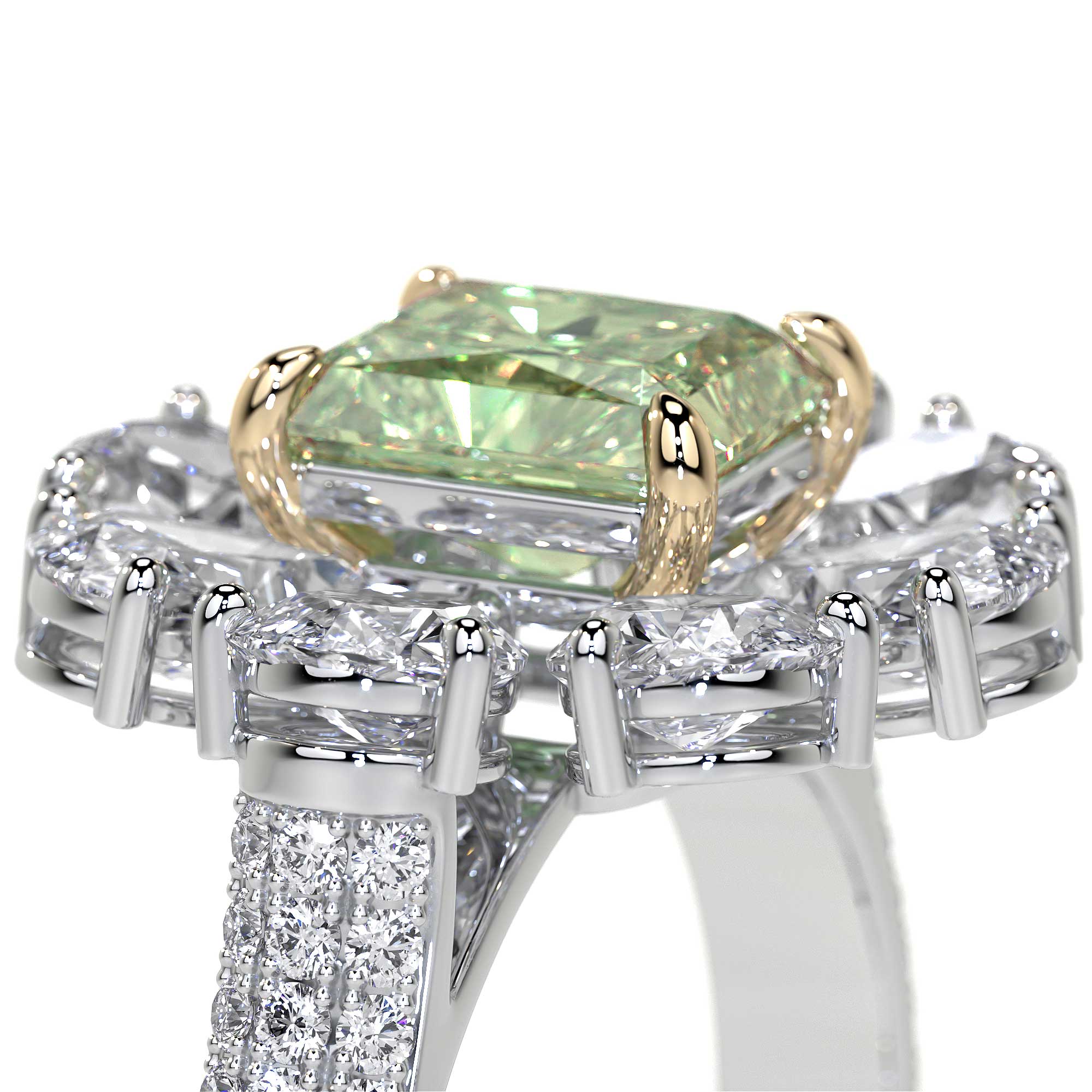 Green Radiant Cluster Diamond Flower Ring - Rings - Leviev Diamonds