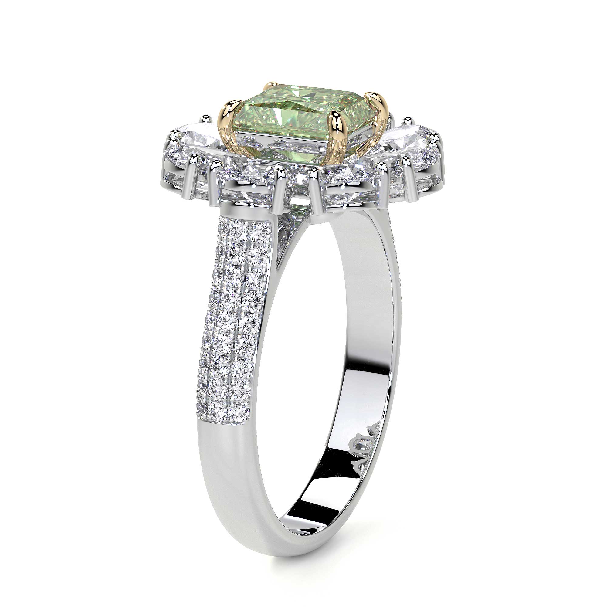 Green Radiant Cluster Diamond Flower Ring - Rings - Leviev Diamonds