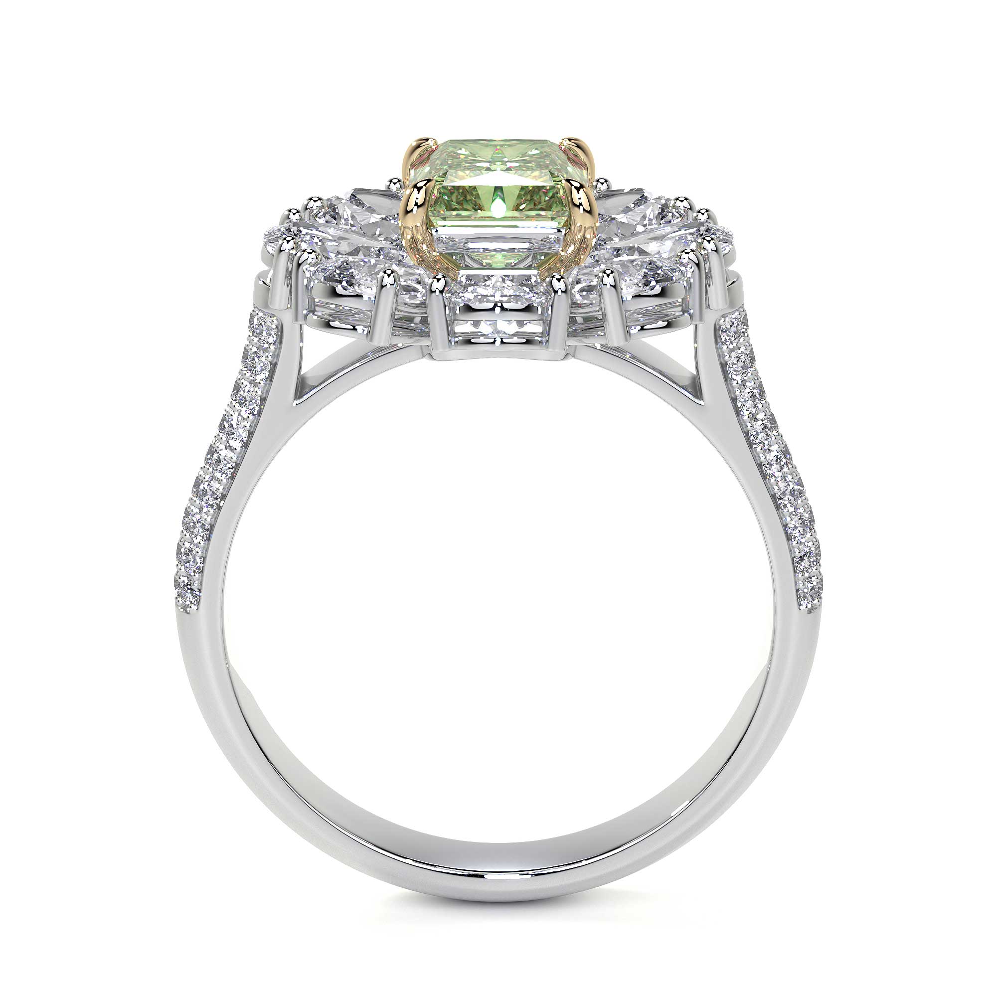 Green Radiant Cluster Diamond Flower Ring - Rings - Leviev Diamonds