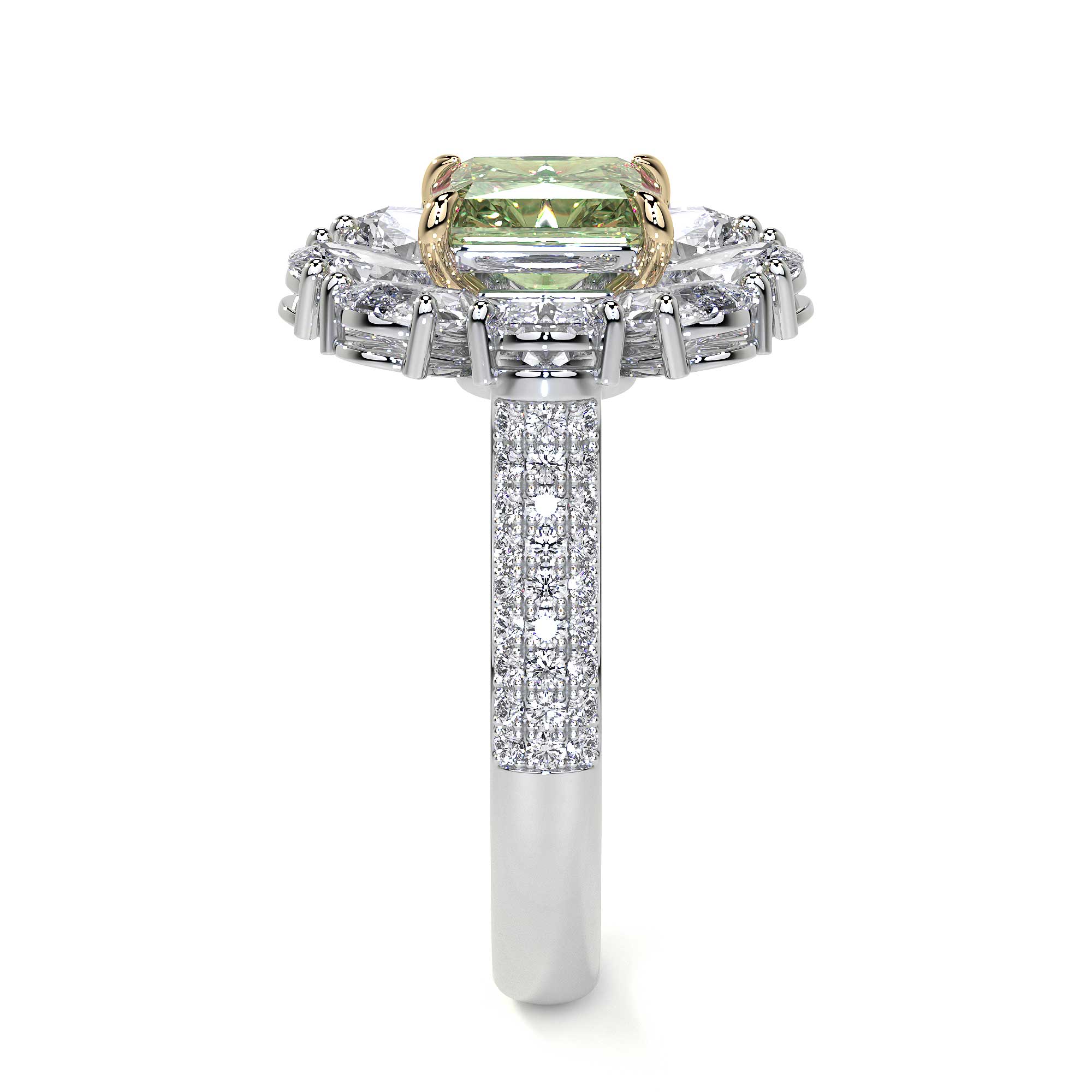 Green Radiant Cluster Diamond Flower Ring - Rings - Leviev Diamonds