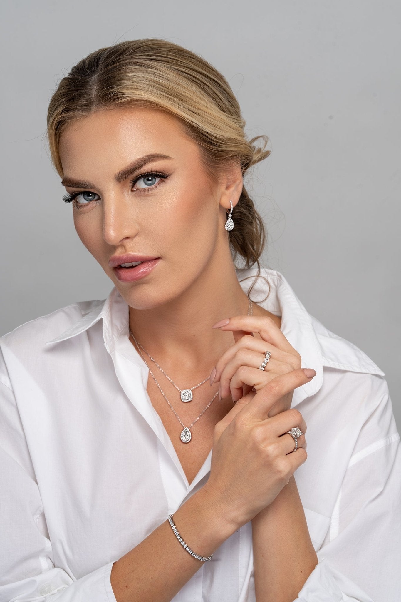 Square Diamond Necklace With Halo - Necklaces - Leviev Diamonds