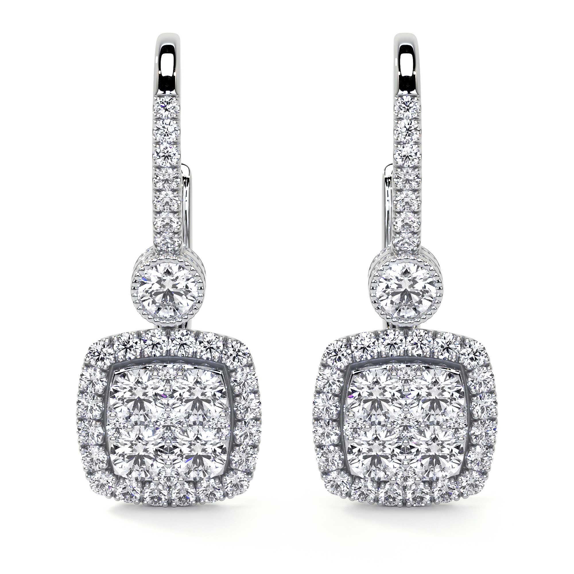 Square Drop Cluster Diamond Earrings - Earrings - Leviev Diamonds