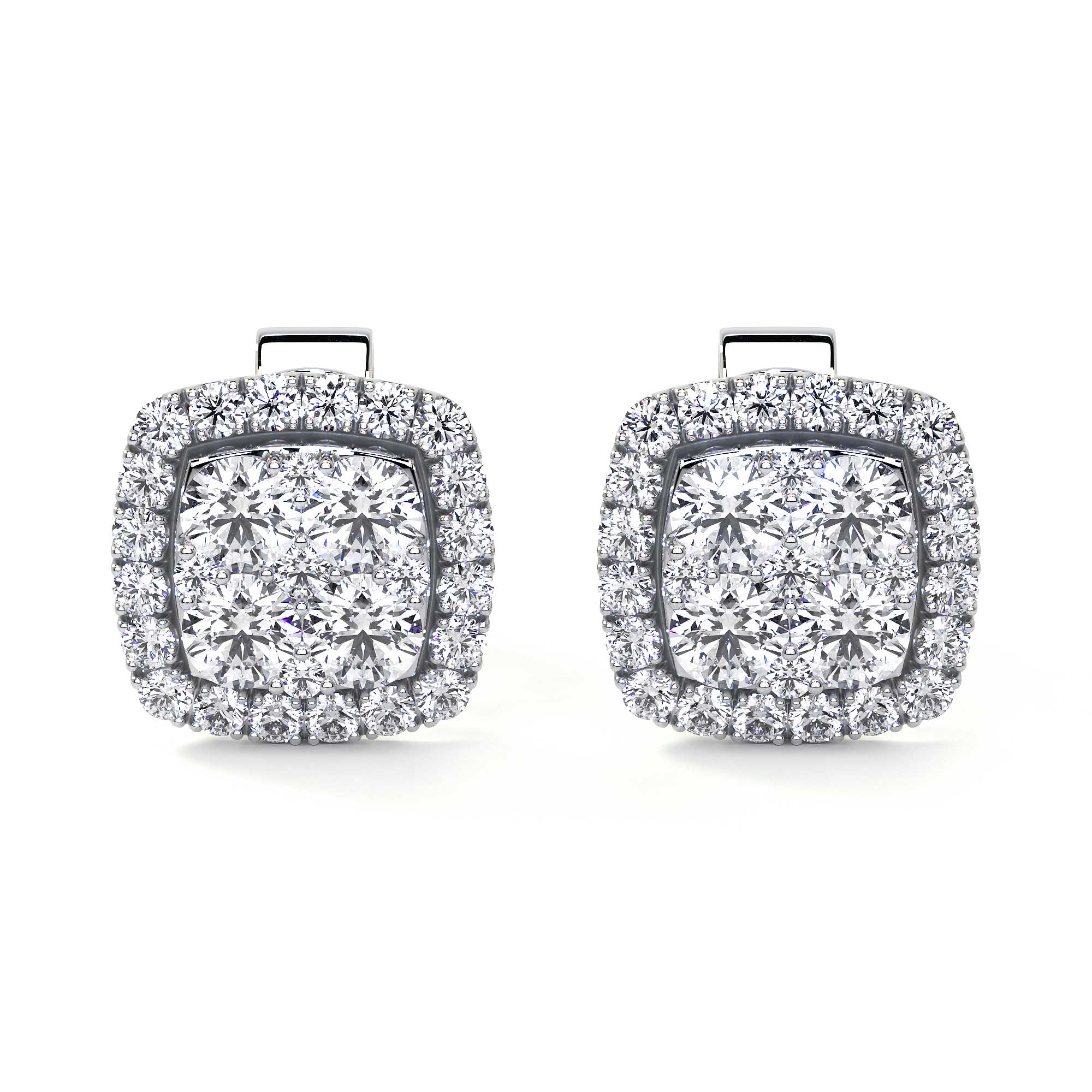 Square Stud Cluster Earrings with Halo - Earrings - Leviev Diamonds