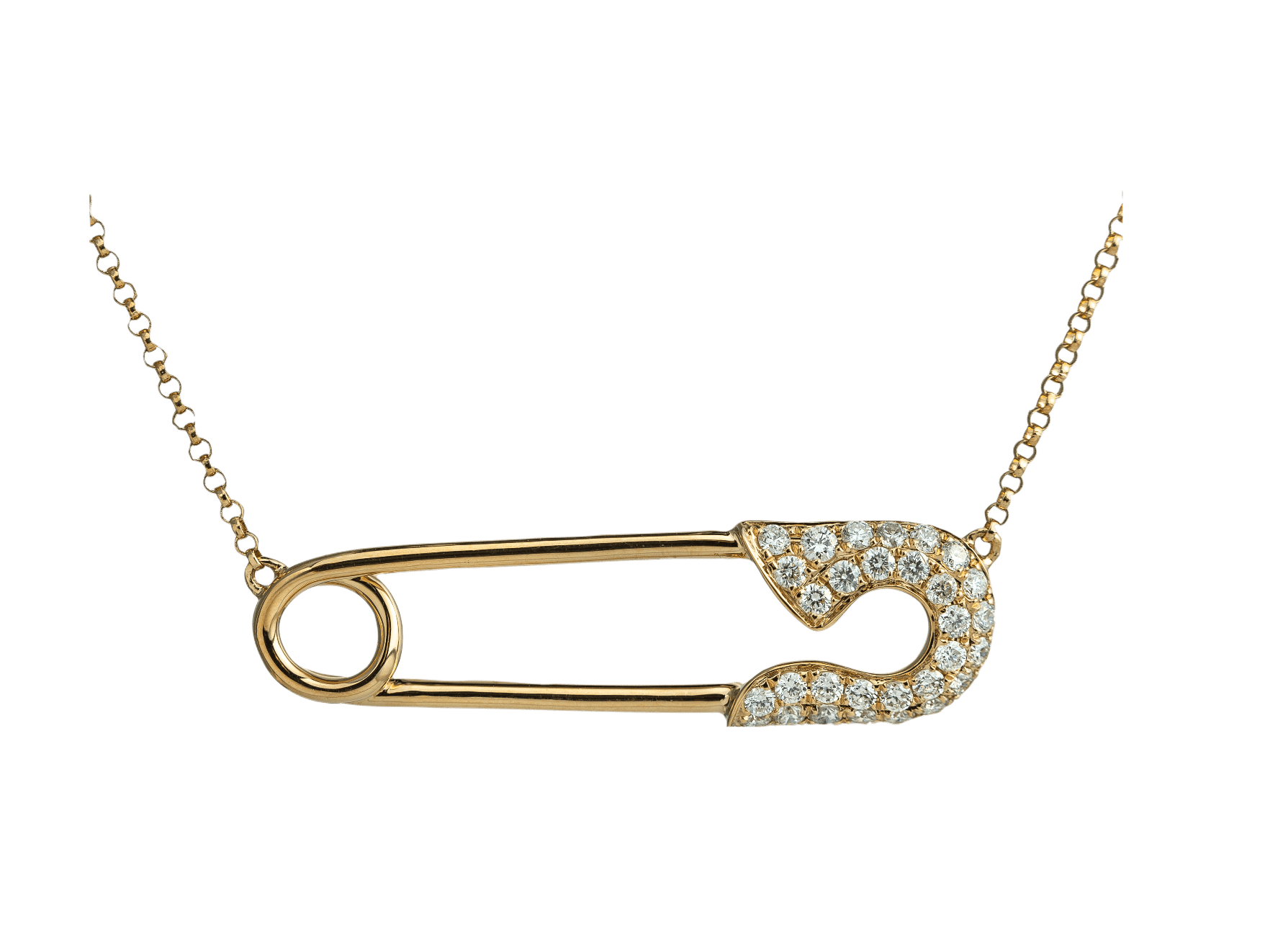 Yellow Gold Diamond Pave Safety Pin Necklace - Necklaces - Leviev Diamonds
