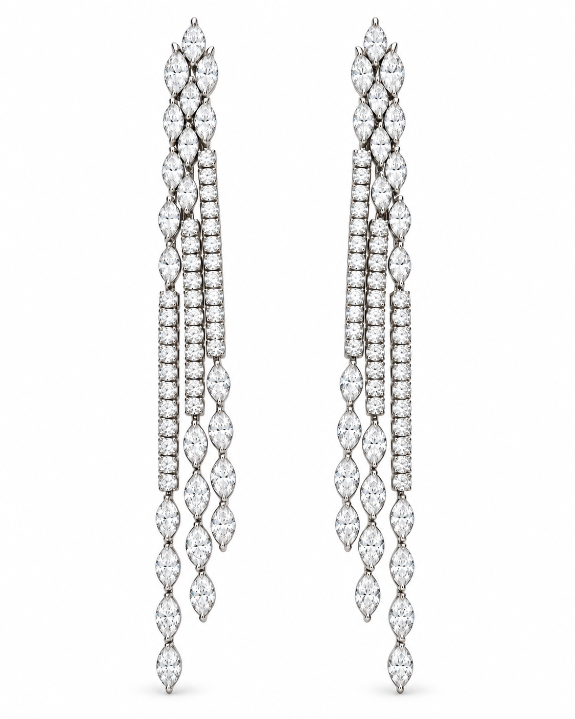 Leviev Taylor Dripping Stiletto 8.85 diamond earrings in 18K white gold, front view