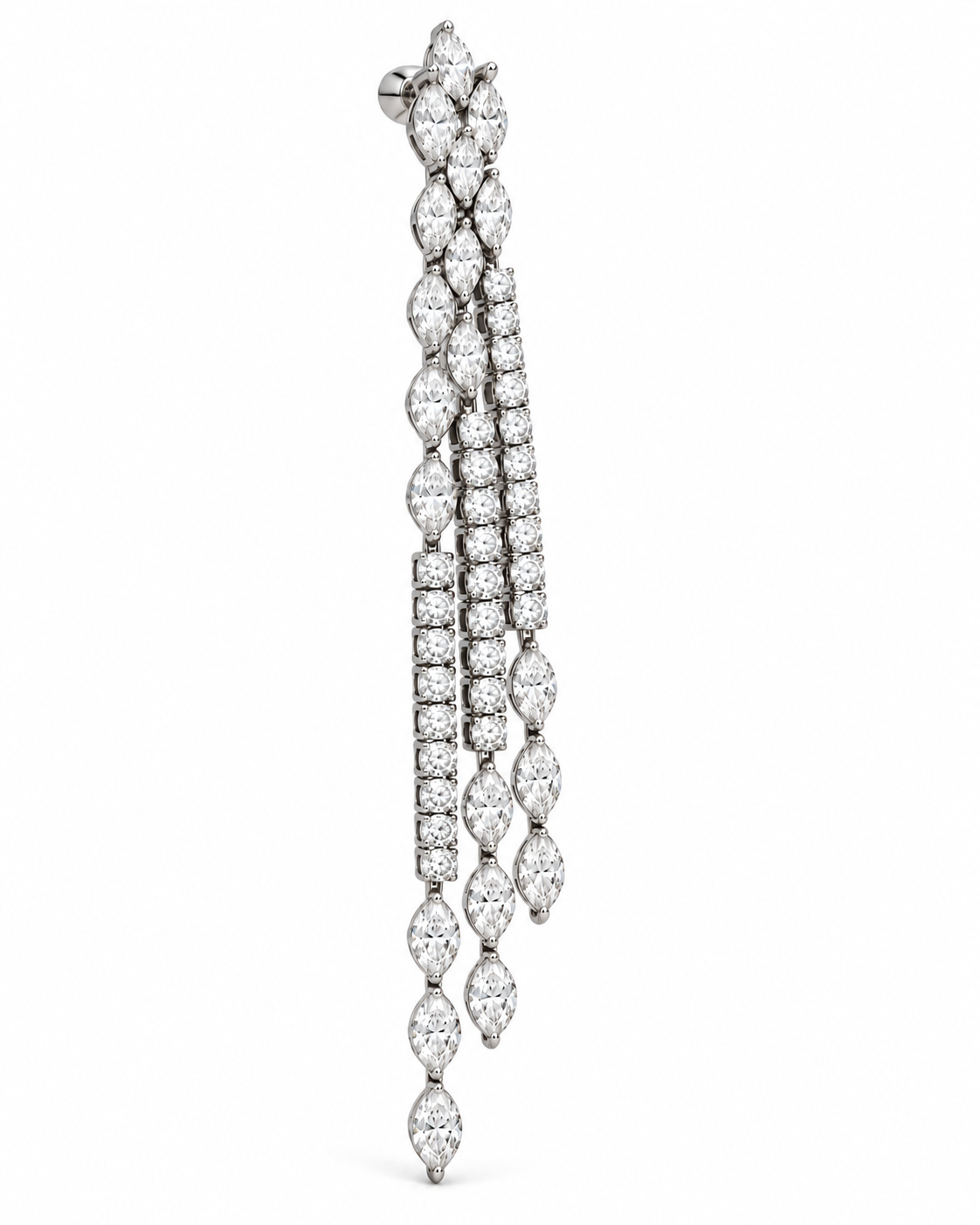 Leviev Taylor Dripping Stiletto 8.85 diamond earring, three-quarter view showing marquise and round diamonds