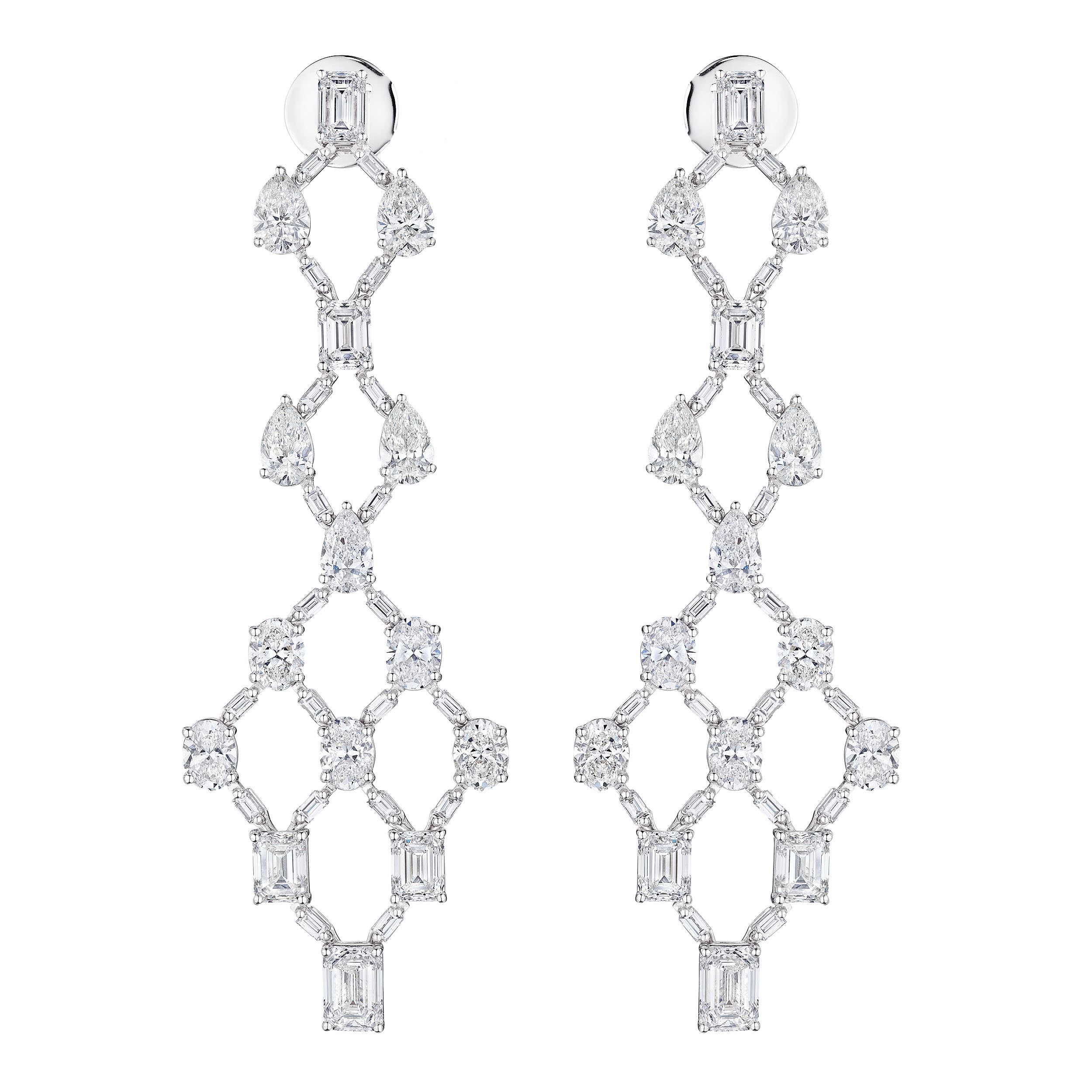 14K White Gold 12.19 ct Diamond Earrings - Earrings - Leviev