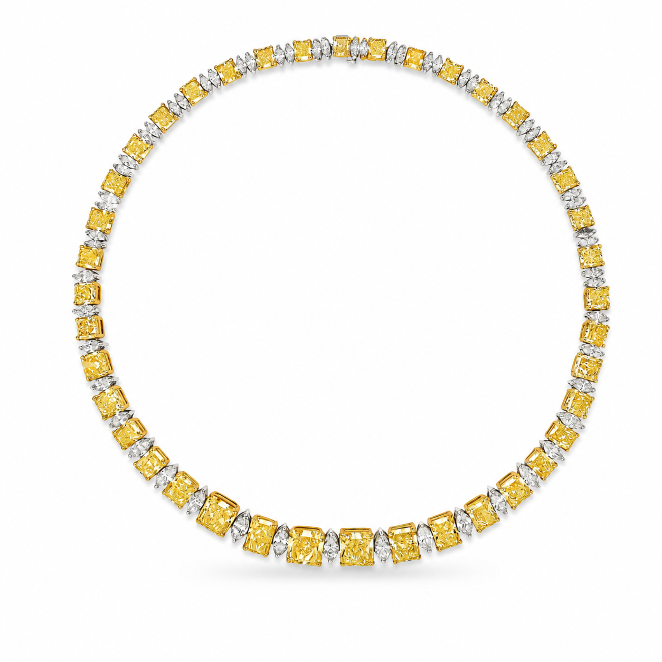 Lyra 90.14 Carat Fancy Yellow & White Diamond Rivière Necklace in 18K White Gold