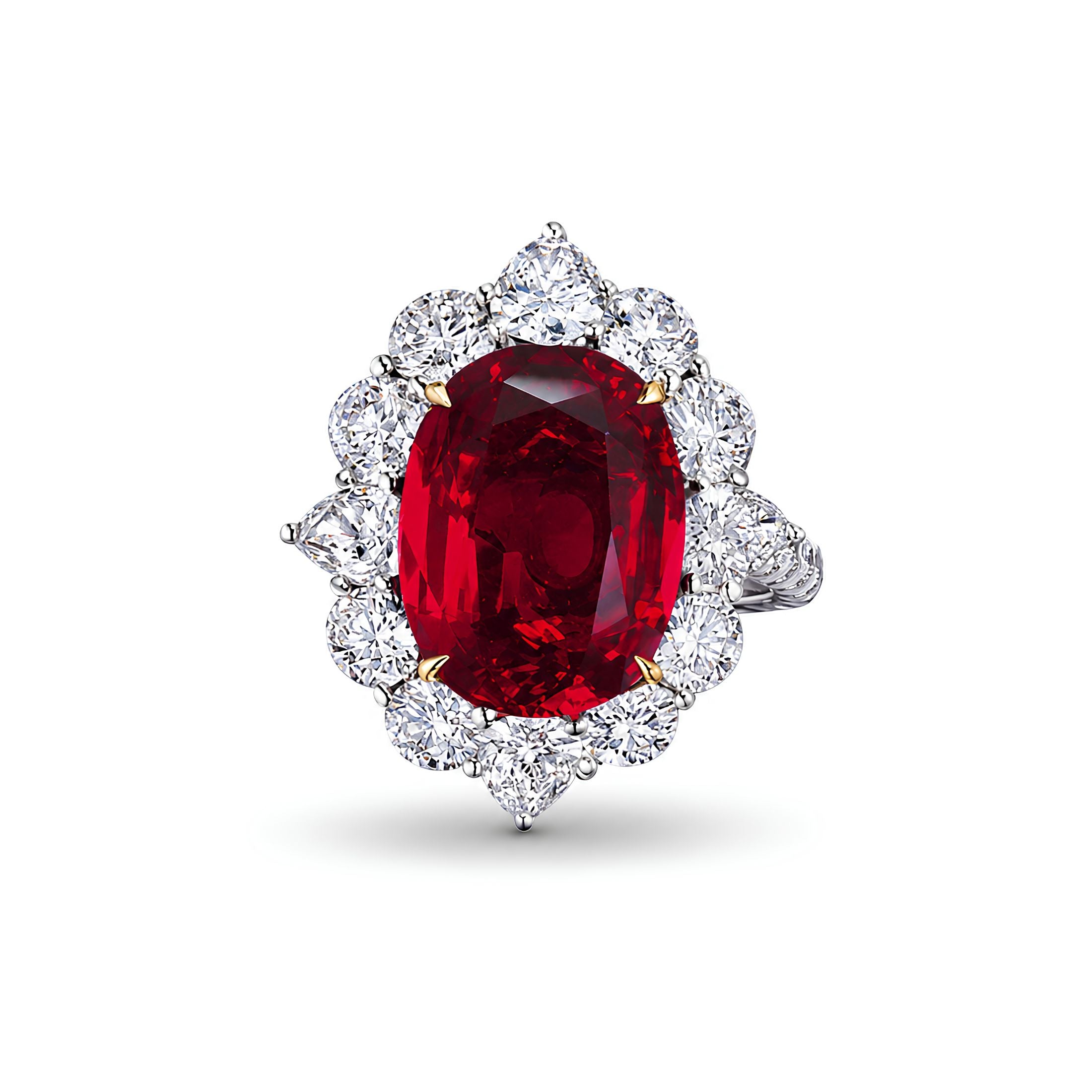 Evangeline 11.44 Carat Oval Cut Ruby & Diamond Ring in Platinum & 18K White Gold