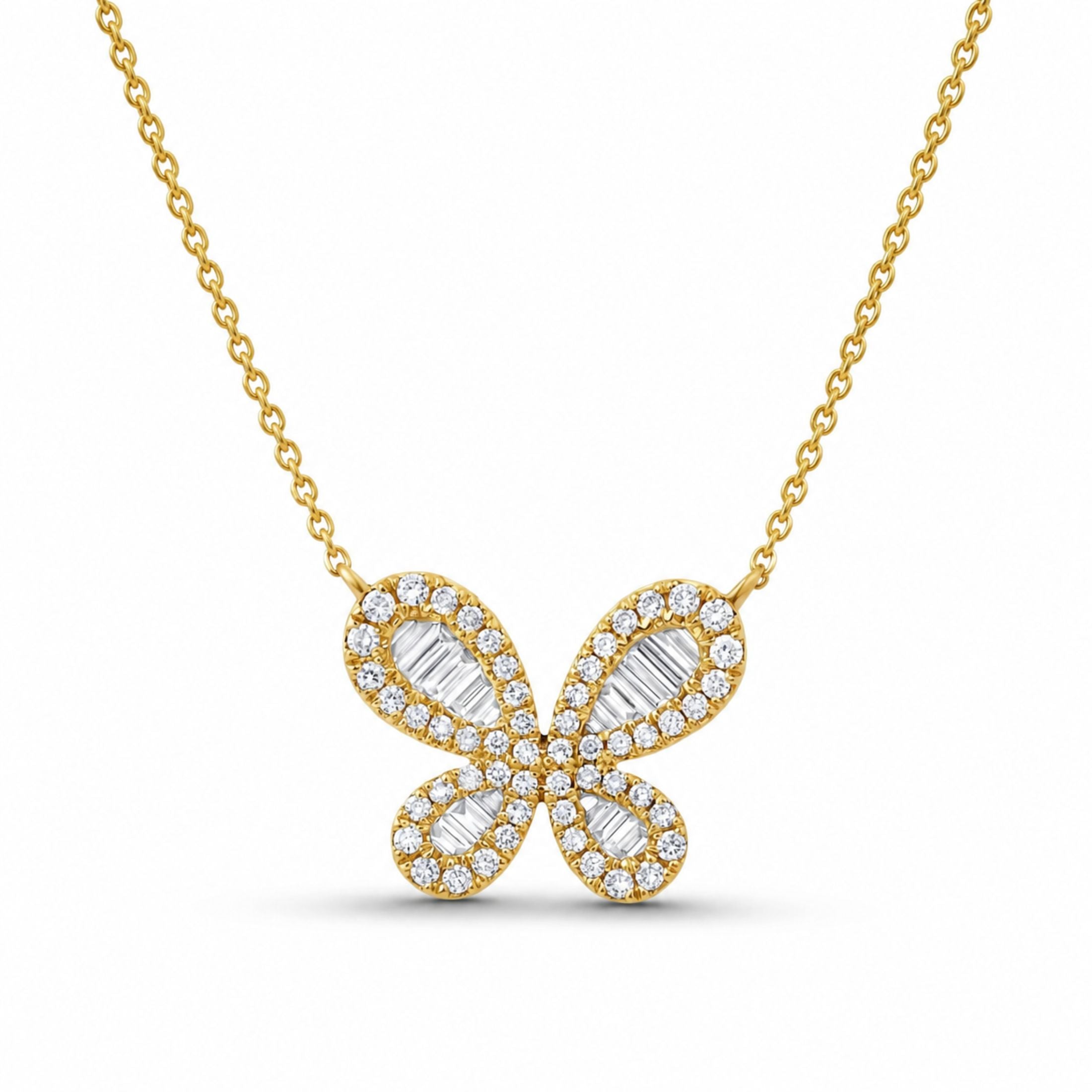 Baguette Butterfly .60 Carat Diamond Necklace in 18K Gold