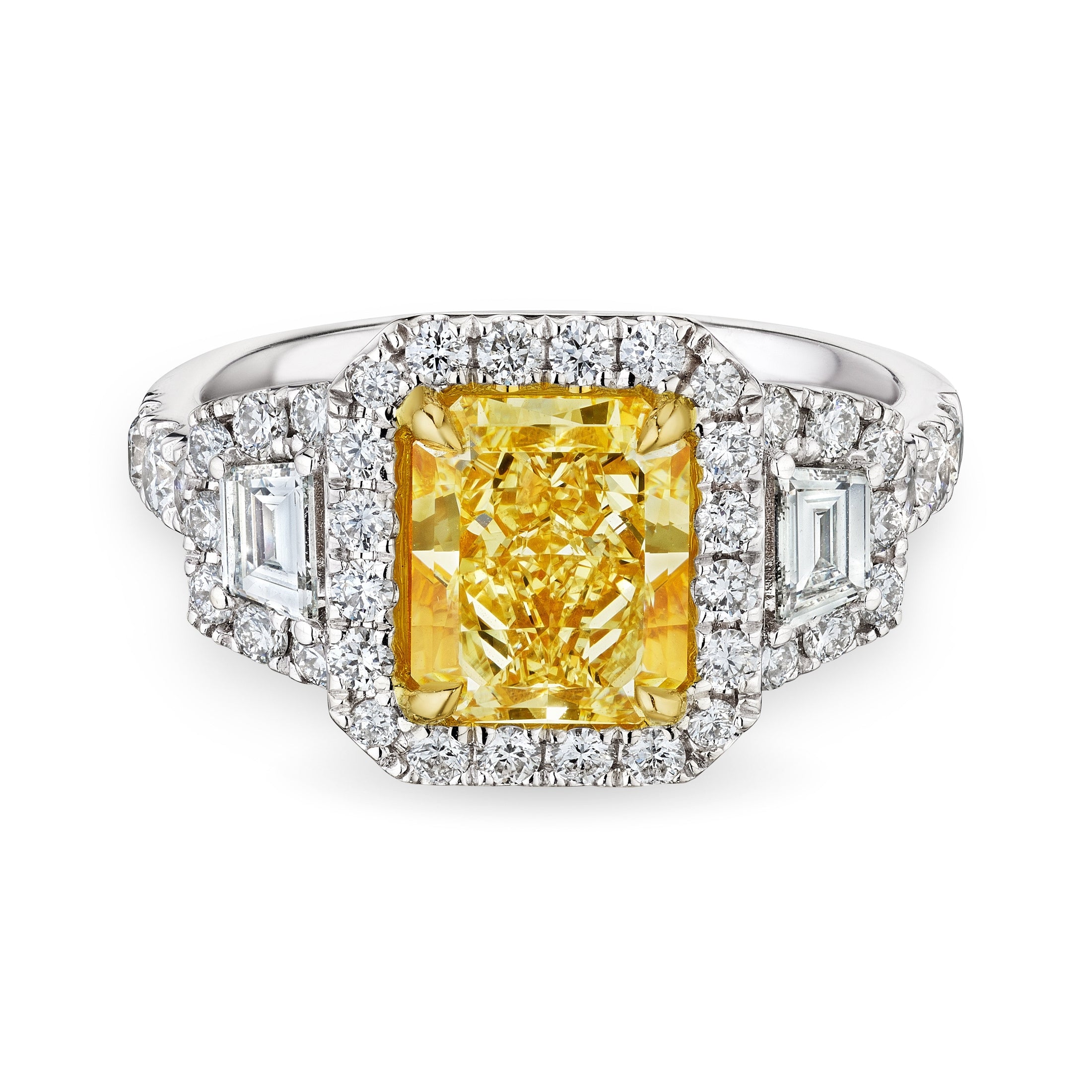 Acler 4.12 Carat Radiant Fancy Light Yellow Diamond Halo Ring in 18K White Gold Leviev Rings Leviev Signature, Rings, Signature Leviev 