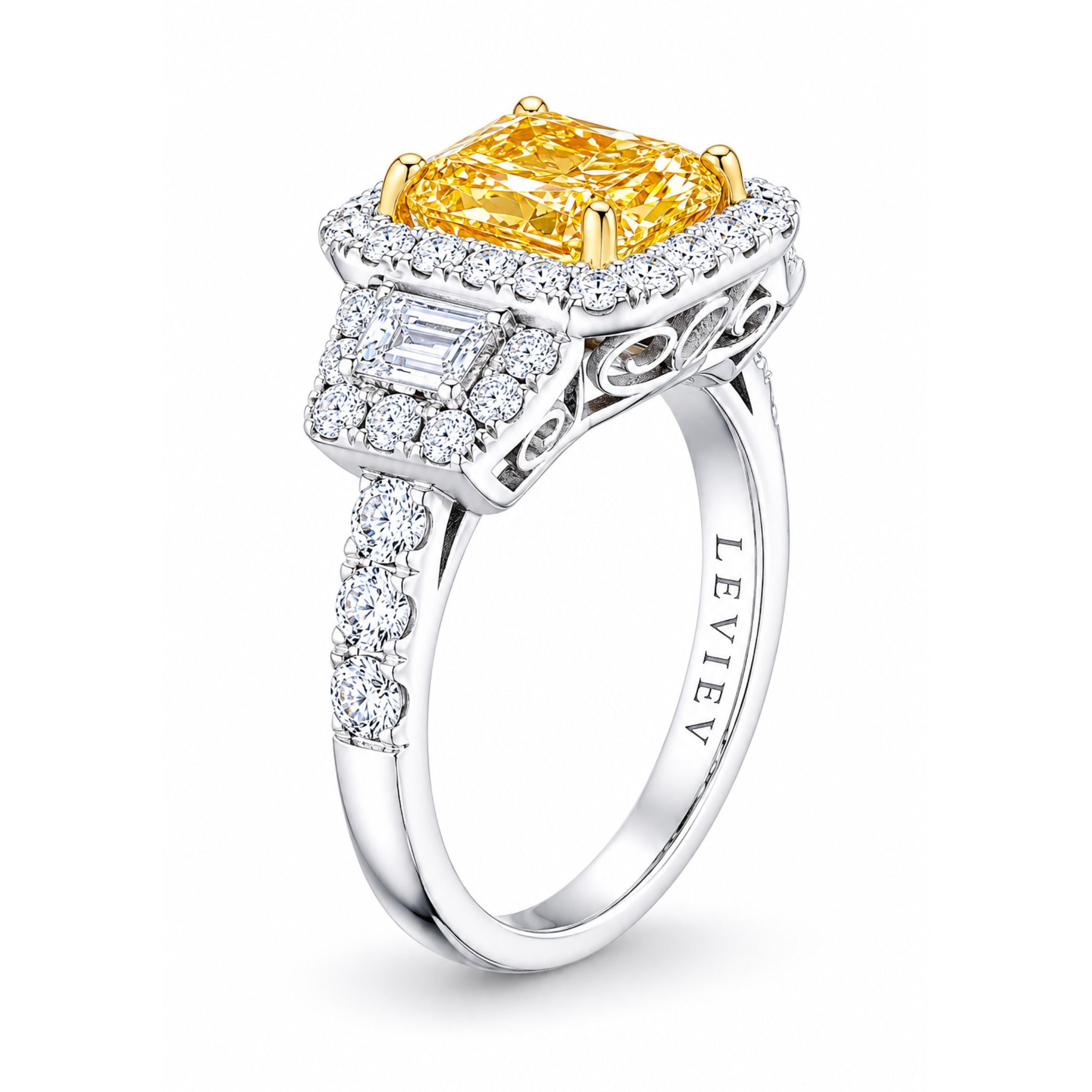 Acler 4.12 Carat Radiant Fancy Light Yellow Diamond Halo Ring in 18K White Gold