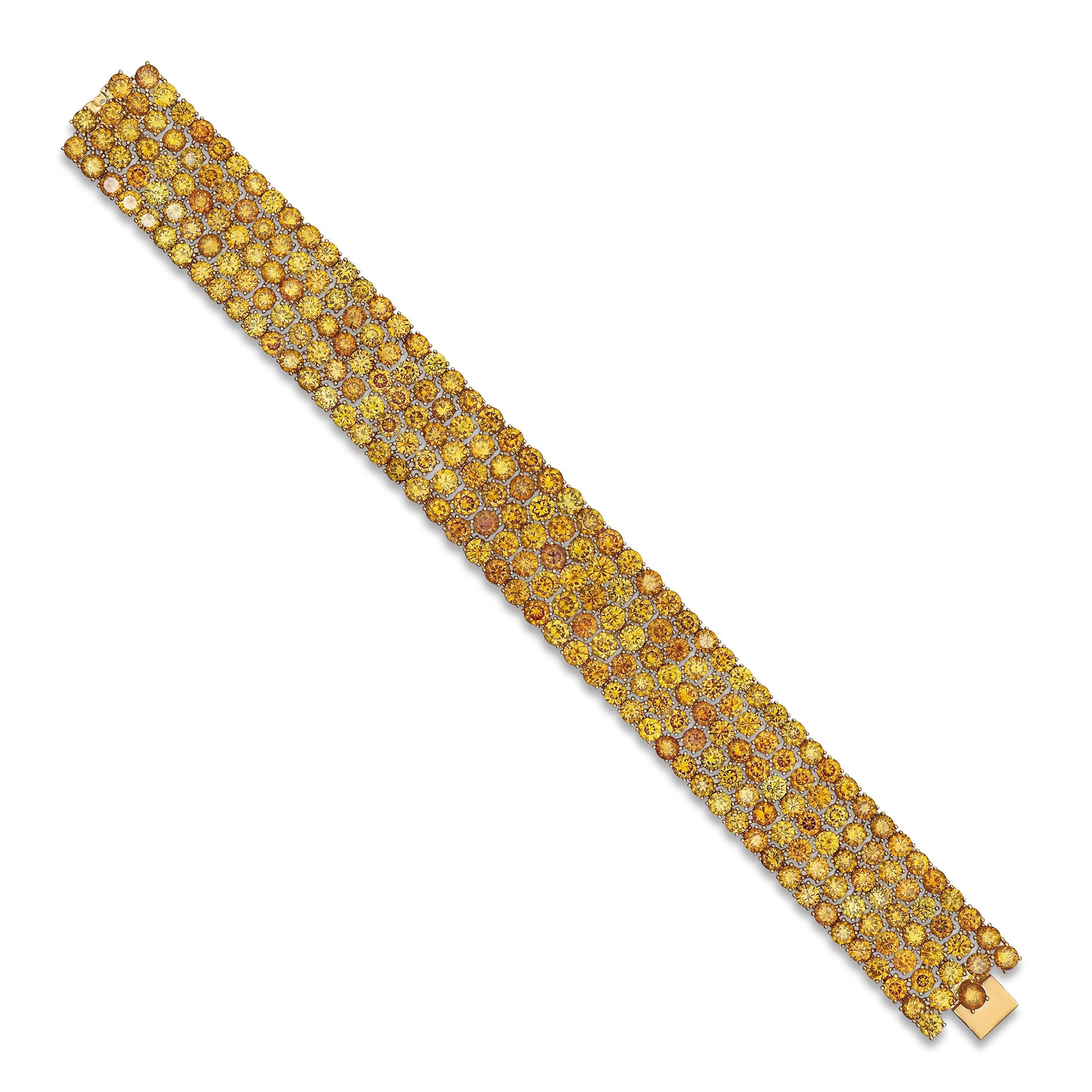Ambrosia 40.50 Carat Fancy Deep Brownish Yellow Diamond Bracelet in 18K Yellow Gold
